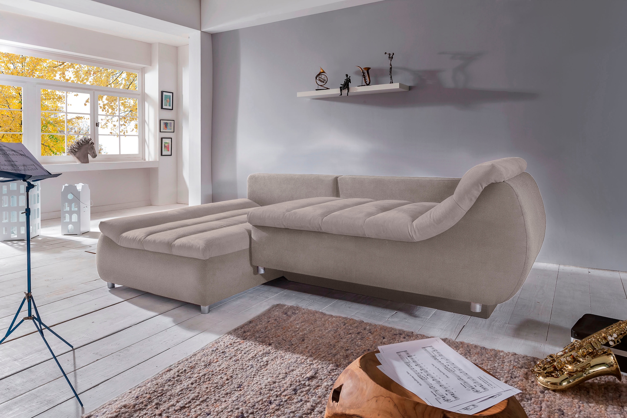 INOSIGN Ecksofa »Imola elegant und bequem, aktuelle Steppung im Sitz, L-Form«, wahlweise mit Bettfunktion