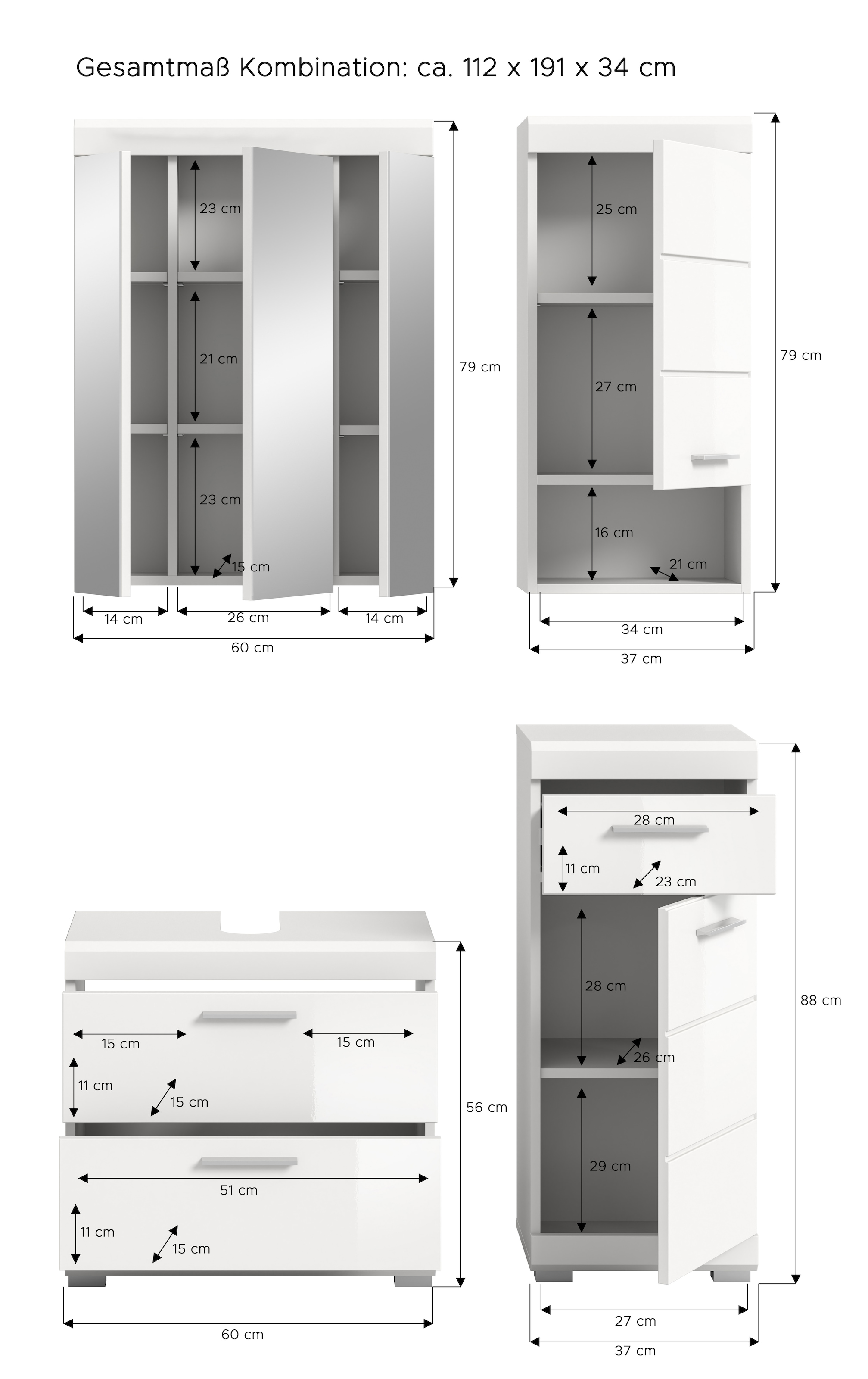 INOSIGN Ensemble de meubles de salle de bain »Siena, 4 teilig, bestehend aus:« Set, TOPSELLER!, 4 cuis tlg.
