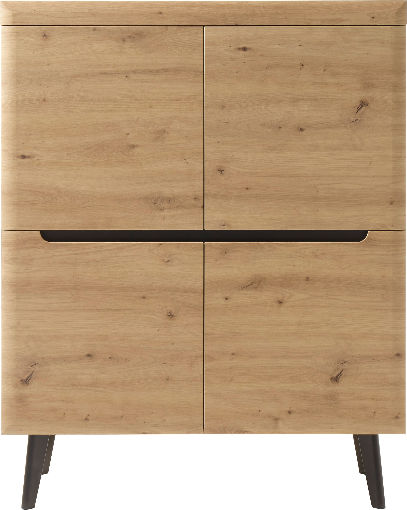 INOSIGN Highboard »Torge, Kommode, Schrank, Sideboard, Anrichte, Mehrzweckschrank«, (1 St.), abgeschrägte Füsse, drei Farben, Scandi Design, 107 cm breit