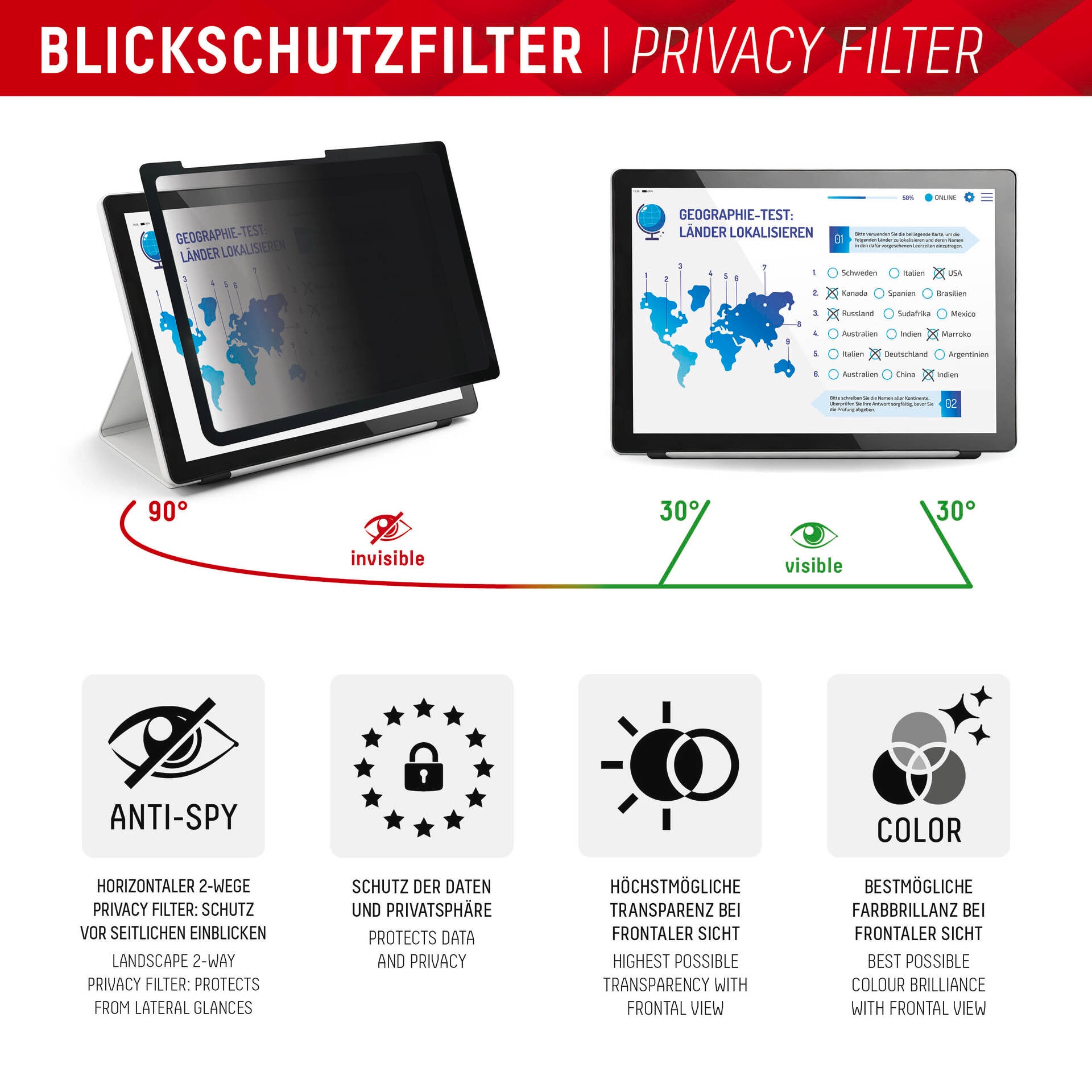 Displex Displayschutzfolie »Tablet Privacy Safe«, für Apple iPad 10,2 (7/8/9 Gen), Blickschutzfolie, Schutzfolie, Bildschirmschutz, kratz- & stossfest