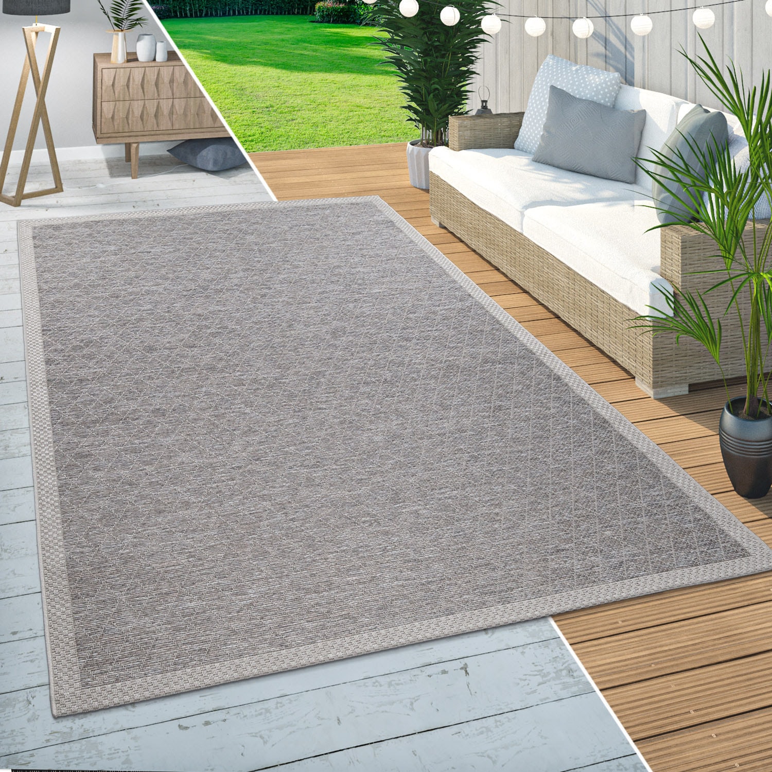 Paco Home Teppich »Vancouver 163«, geeignet rund, Muster, Rauten Outdoor meliert, Flachgewebe, jetzt kaufen Bordüre