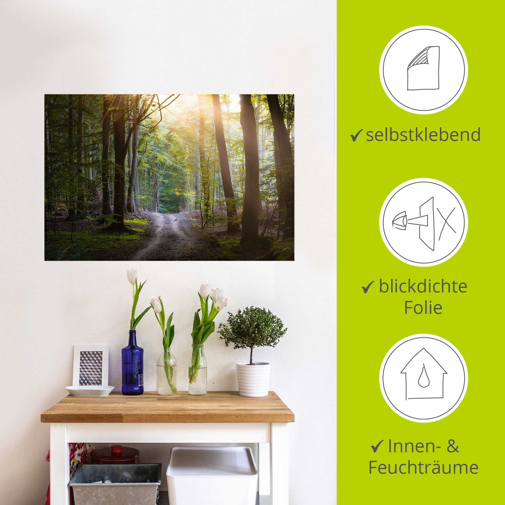 Artland Wandbild »Waldweg im Licht«, Waldbilder, (1 St.), als Alubild, Leinwandbild, Wandaufkleber oder Poster in versch. Grössen