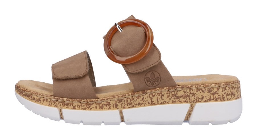 Rieker Pantolette, Keilabsatz, Sommerschuh, Schlappen mit moderner Zierschnalle