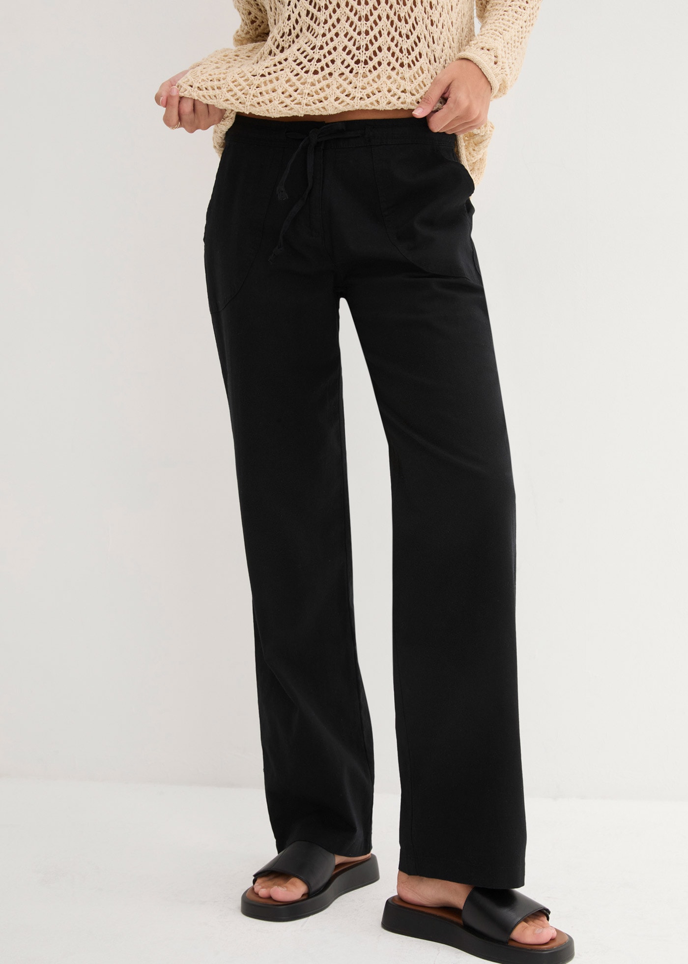 bonprix Leinenhose  Loose Fit, mit Kordelzugbund, mit Eingrifftaschen, mit Gesässtaschen