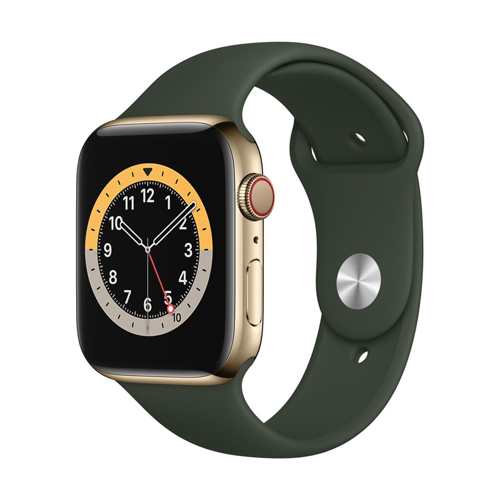 Apple Smartwatch »Serie 6, GPS Cellular, 44 mm Edelstahl-Gehäuse mit Sportarmband«, (Watch OS)
