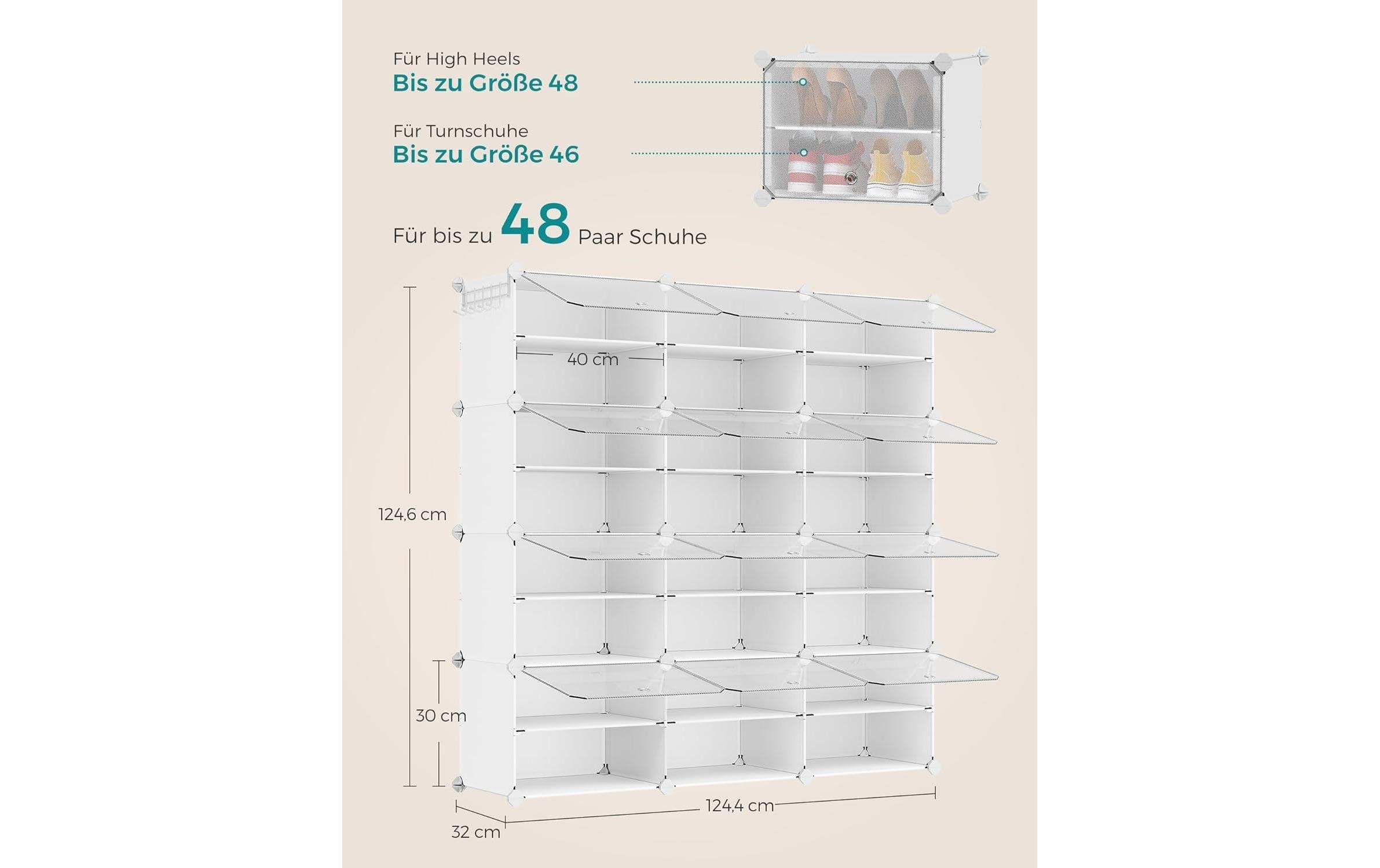 SONGMICS Schuhregal "31.2 x 124.4 cm," Stapelbare Schuhboxen aus Kunststoff