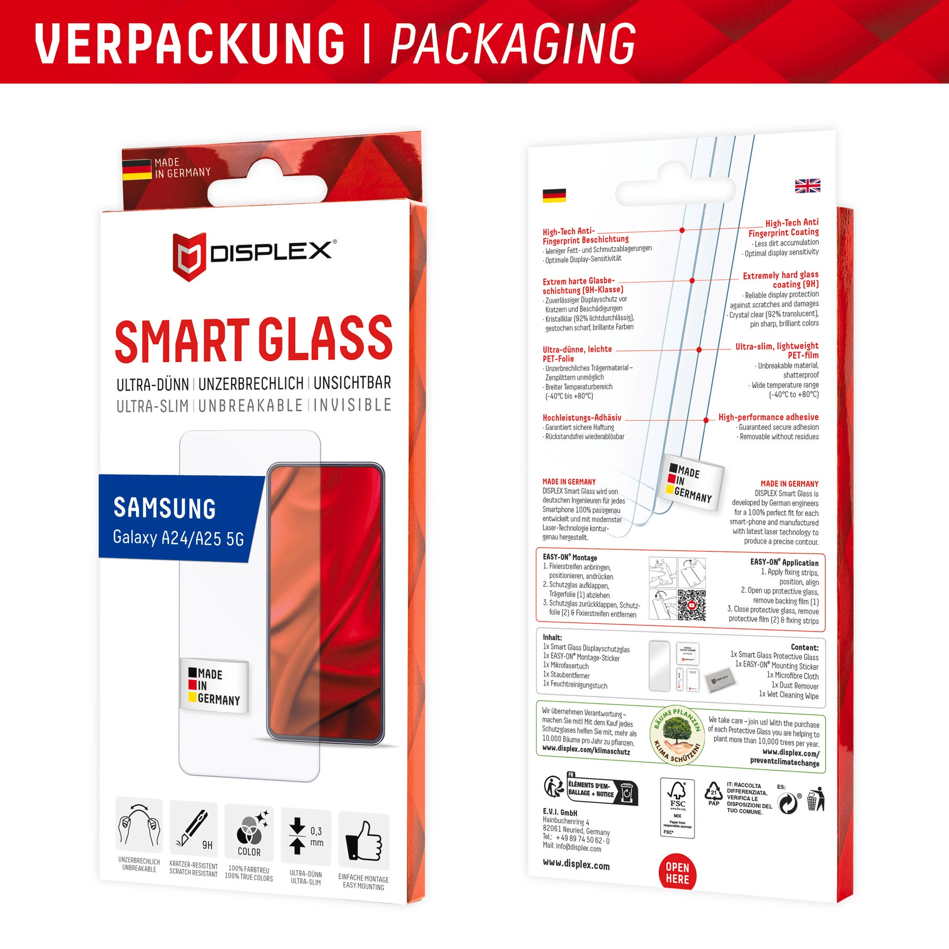 Displex Displayschutzglas »Smart Glass«, für Samsung Galaxy A24/A25, Displayschutzfolie, Schutzfolie, Bildschirmschutz, kratz- & stossfest