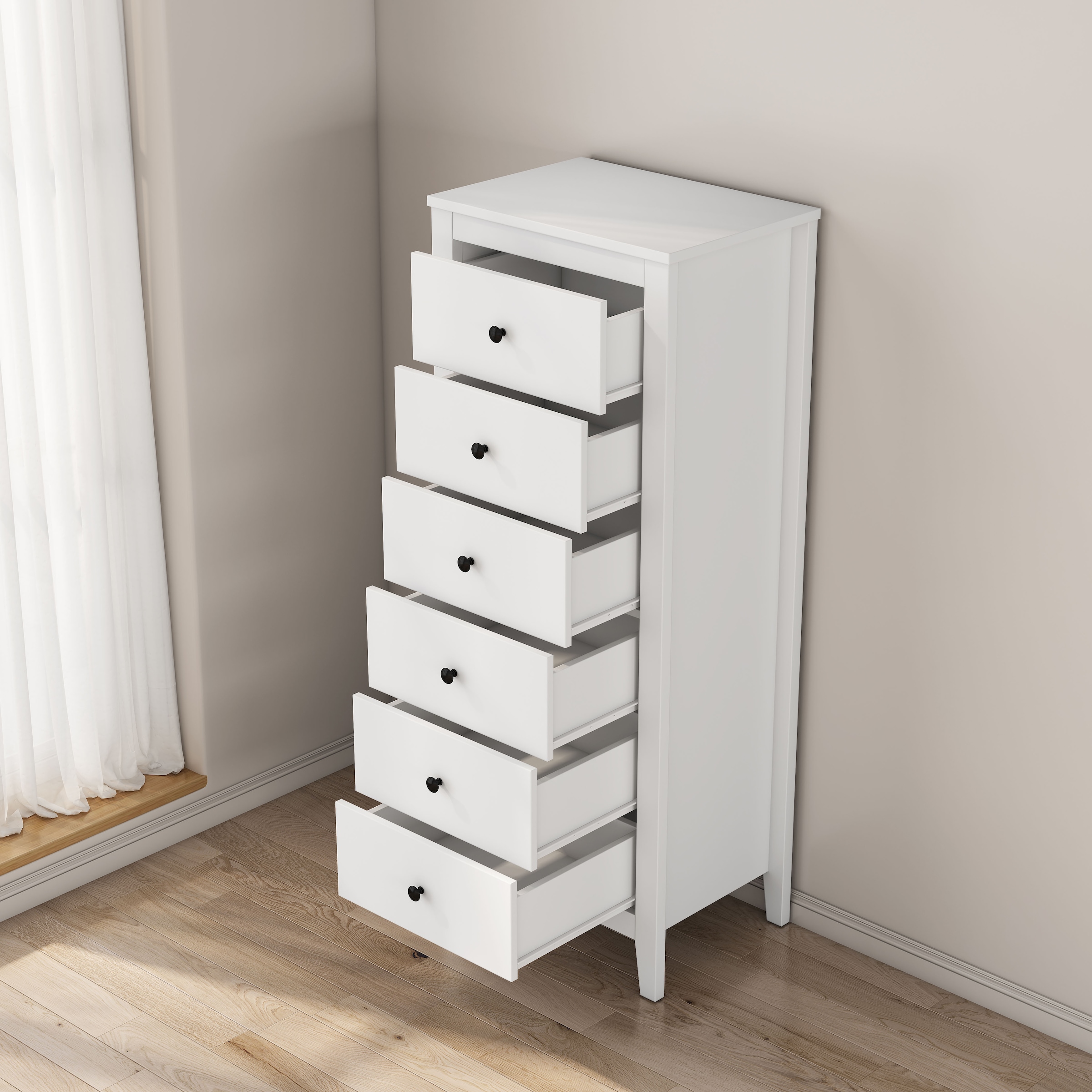 GOODproduct Commode combinée »Borkum Sideboard Anrichte mit 6 Schubladen Landhaus weiss Bestseller« hochwertige Griffe aus Metall, 