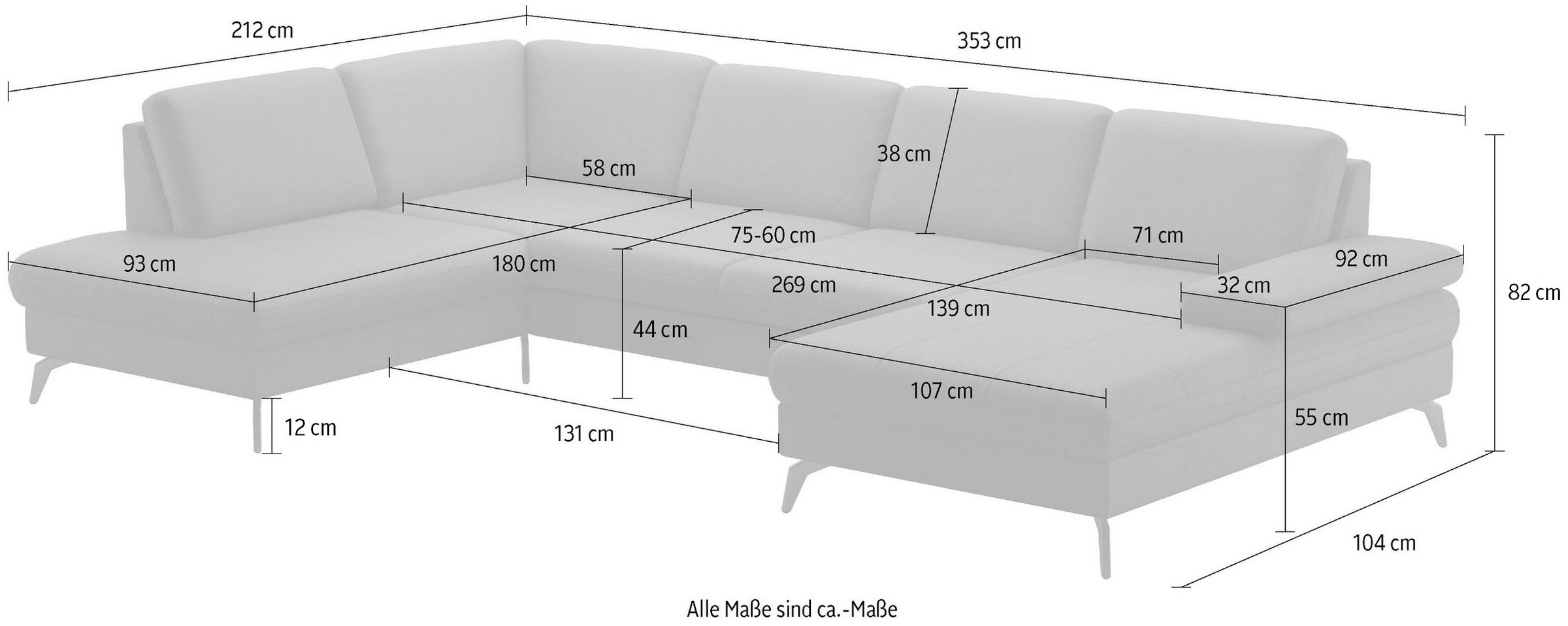 sit&more Wohnlandschaft »Morris U-Form, inkl. Sitztiefenverstellung«, wahlweise mit Armteilverstellung, Bettfunktion & Bettkasten