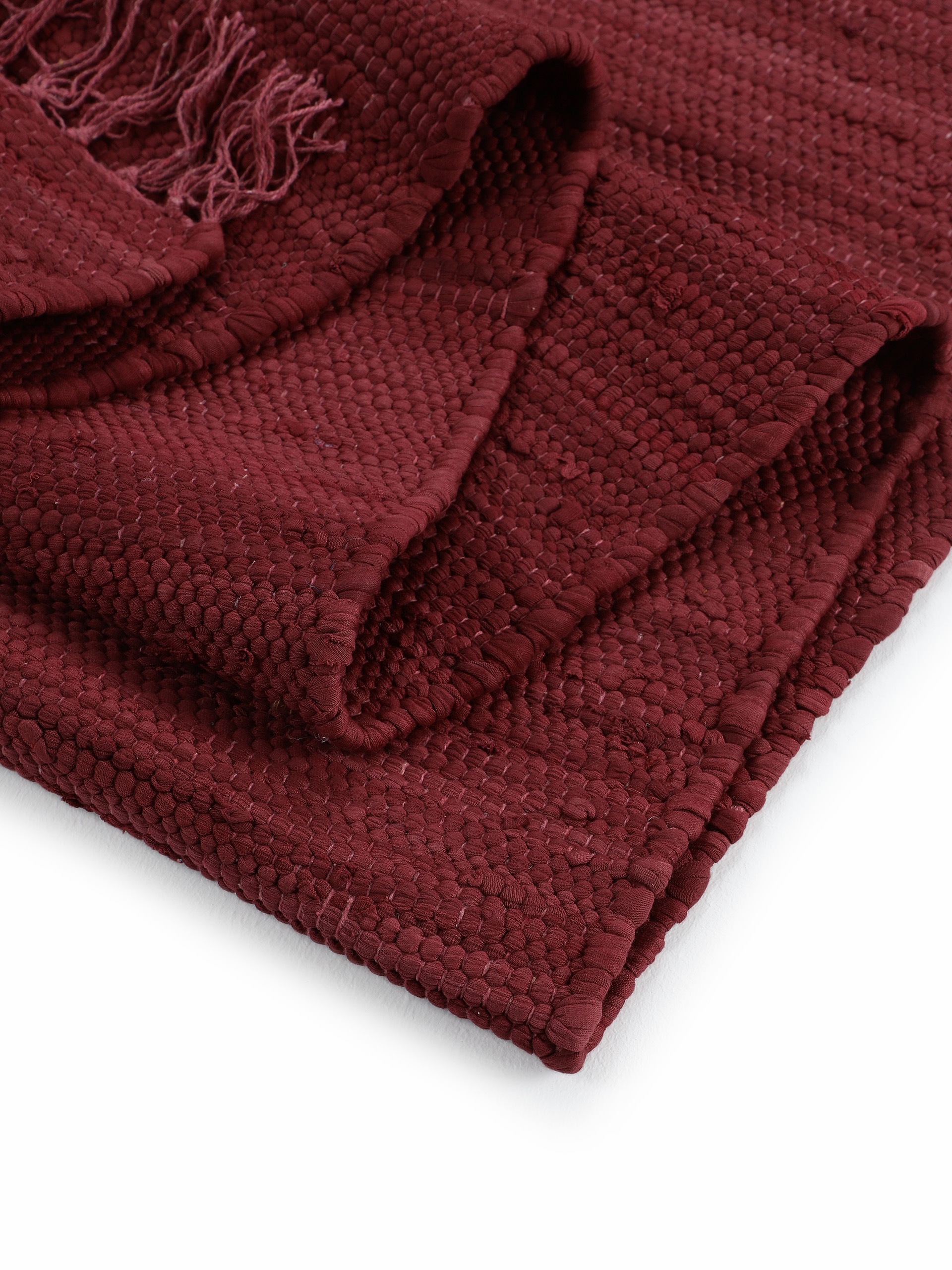 carpetfine Teppich »Kelim Chindi uni, auch als Läufer«, rechteckig, 5 mm Höhe, Wendeteppich, reine Baumwolle, handgewebt, Uni-Farben, mit Fransen