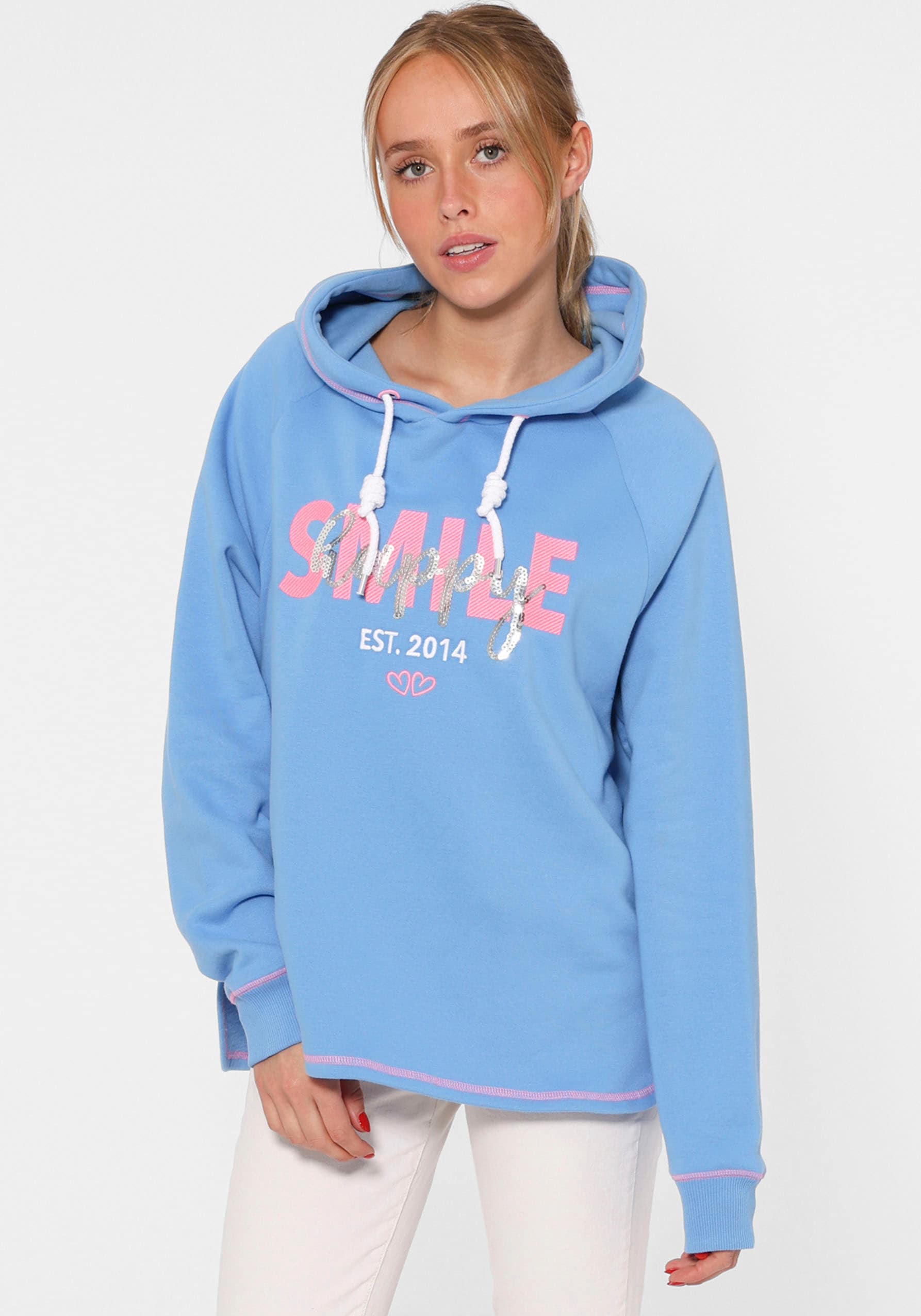 Zwillingsherz Hoodie »"Smile Happy"«, "Smile Happy" mit Pailletten und Kontrastnaht in Neonfarben