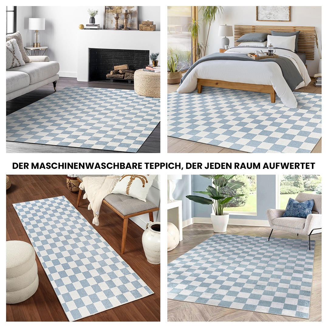 Livabliss Teppich »CLEVELAND«, rechteckig, 6 mm Höhe, Maschinenwaschbarer Teppich mit Karomuster, Kurzflor Wohnzimmerteppich
