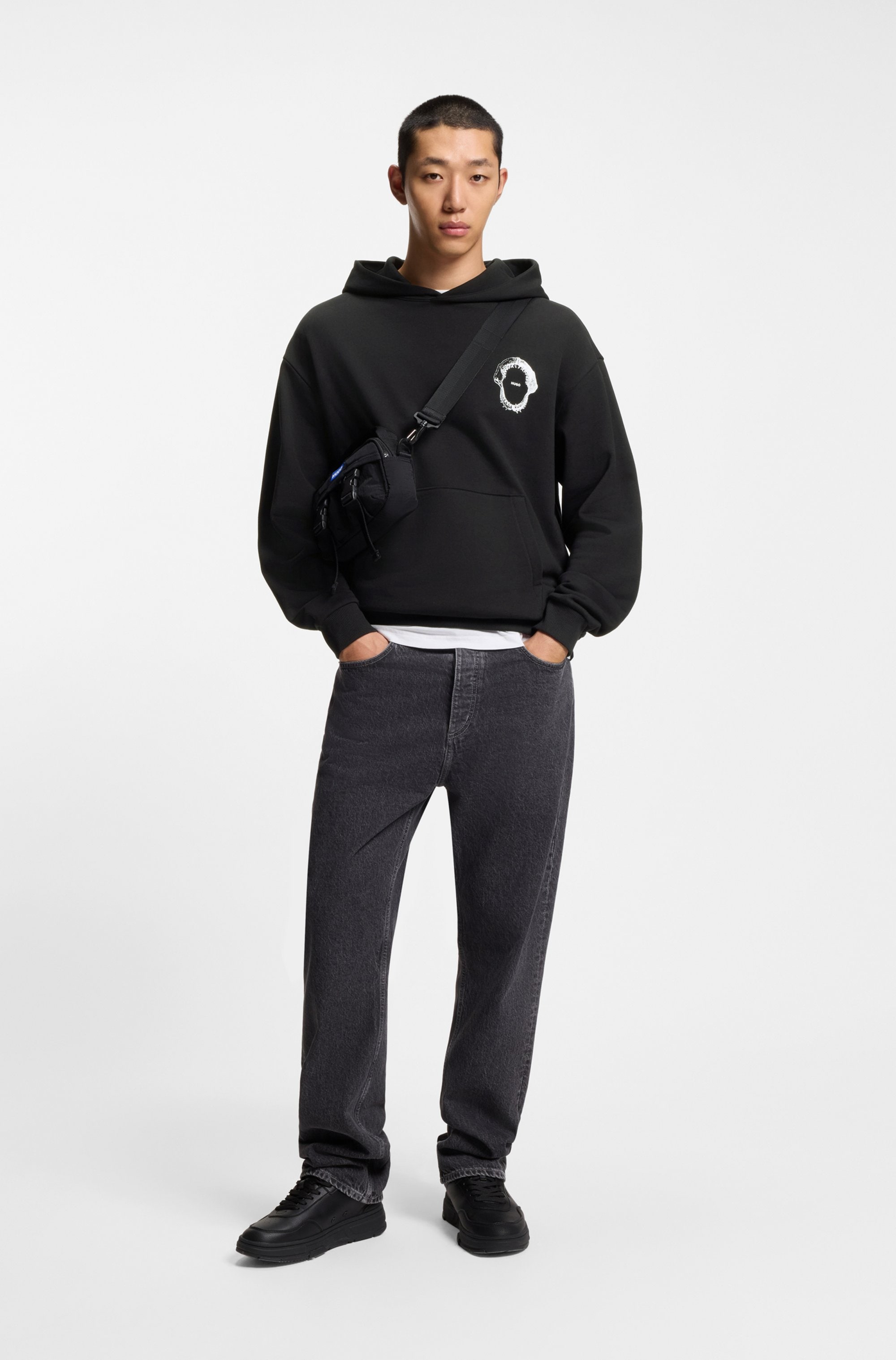 HUGO Hoodie , coupe régulière, poche kangourou, impression dans le dos
