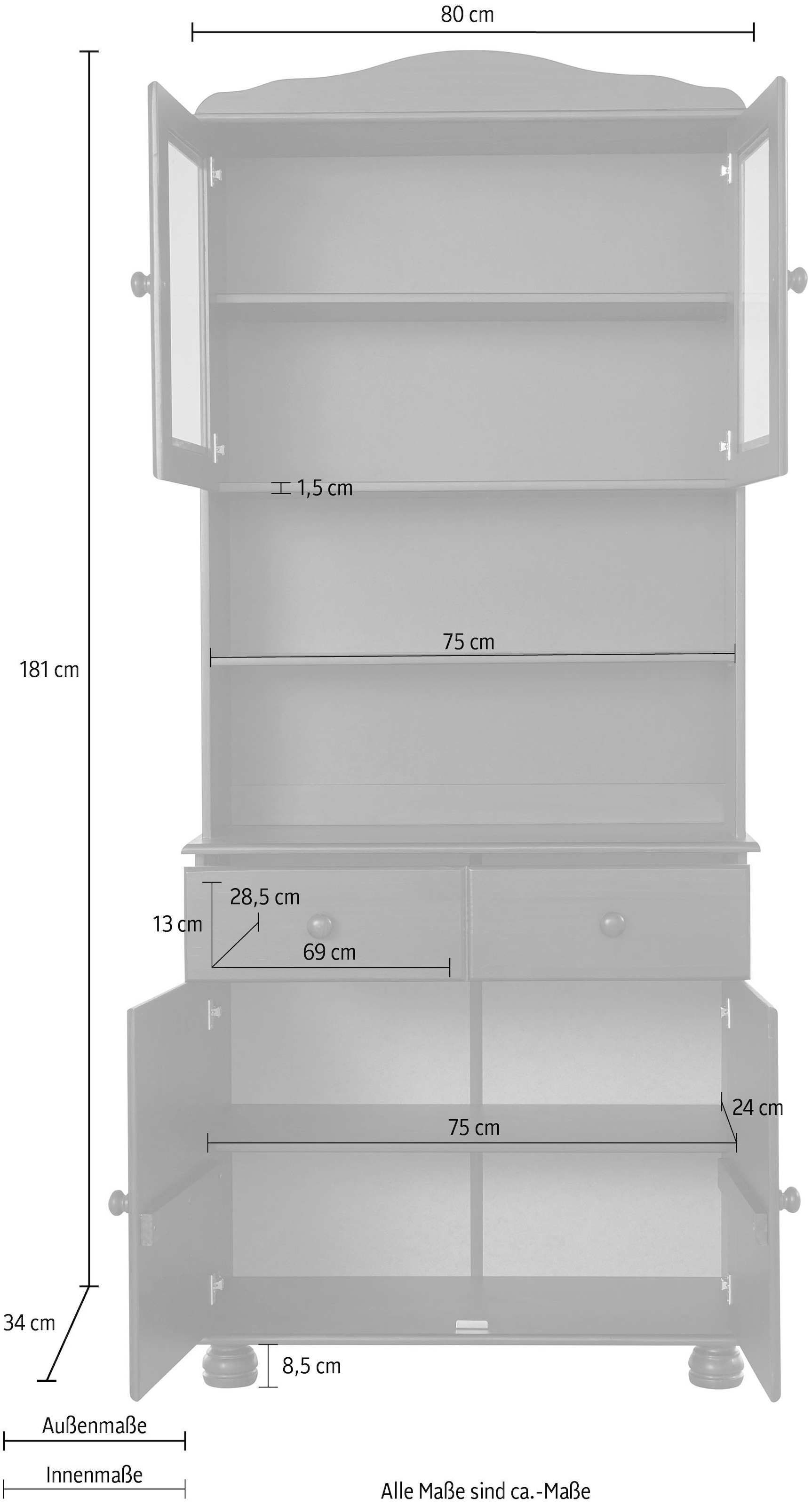 Home affaire Buffet »Mette«, (2 St.), Mit grosser Schublade und viel Stauraum hinter 4 Türen, Höhe 181cm