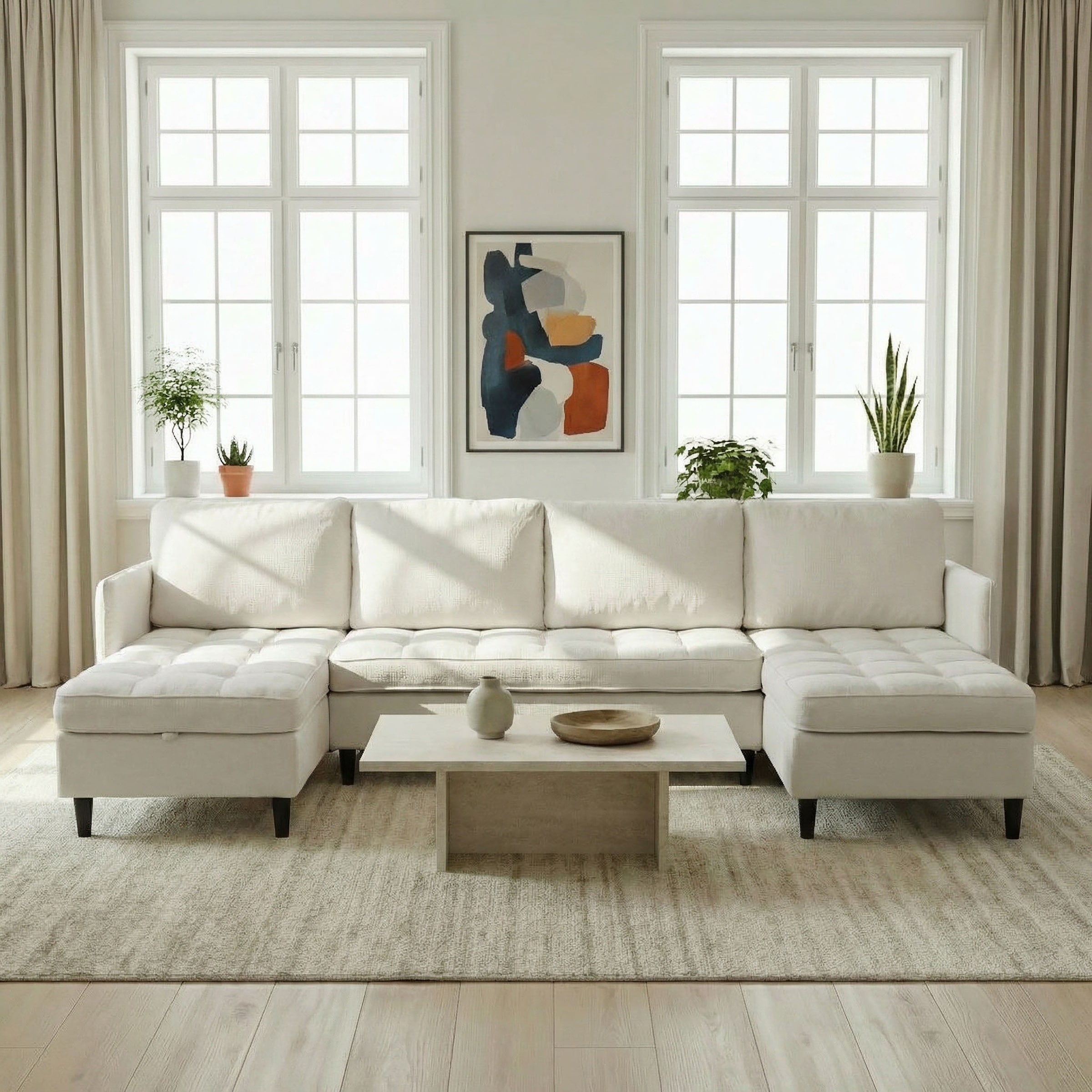 Dorel Home Wohnlandschaft »LINDHUS, Chenille, Modulsofa, verschiedene Stellvarianten« Breite als U-Form (254cm) mit Verbindern fixierbar, Recamiere,Stauraum