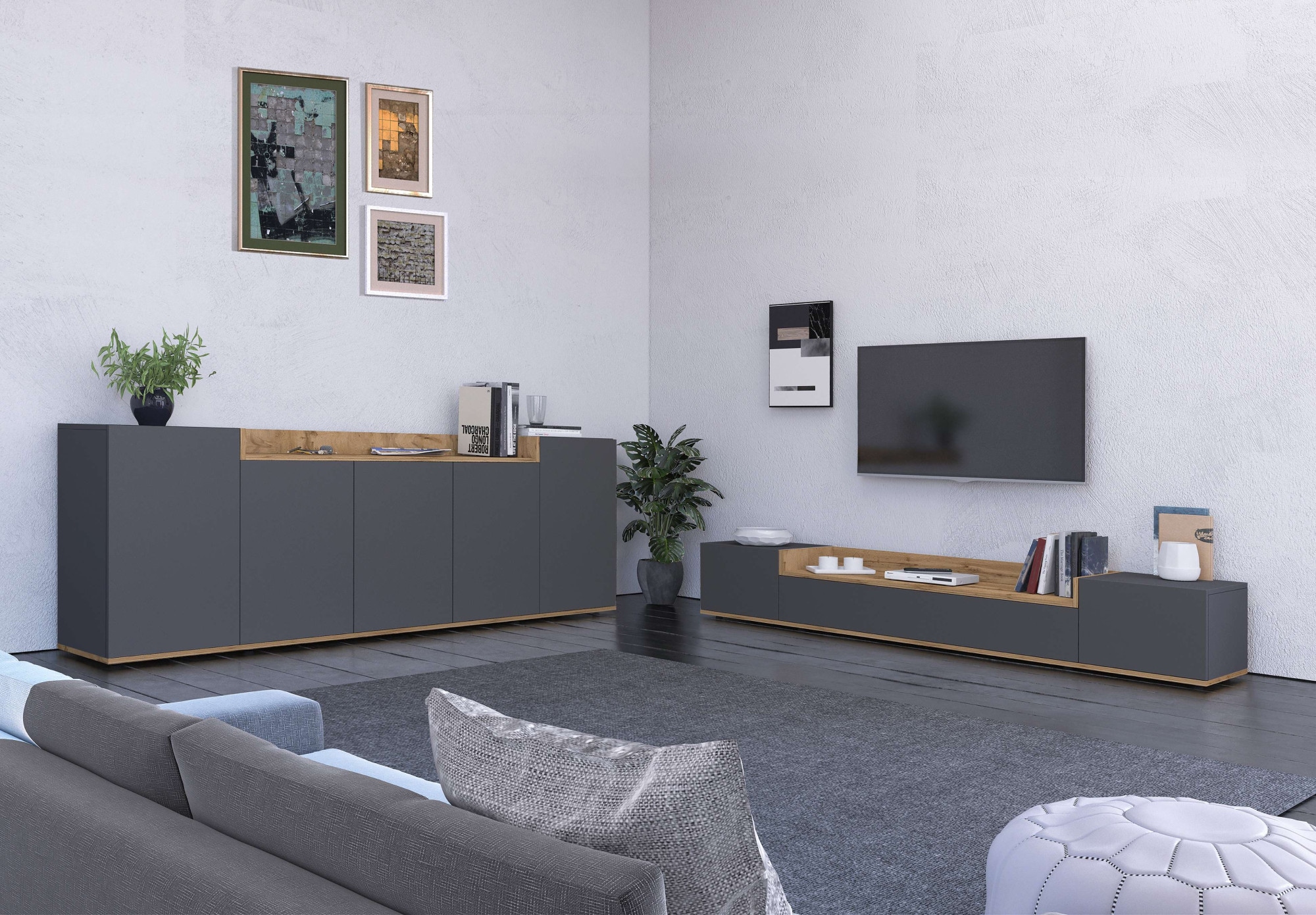 GOODproduct Buffet »BOLSENA, Kommode, Schrank,Lowboard mit 8 Fächer und offenes Ablagefach« 1 cuis tlg. stehend/hängend montierbar, Made in Italy, B/T/H: 200 × 35 × 71,2 cm