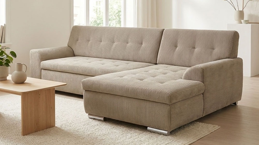Image of DOMO collection Ecksofa "TREVISO viele Bezüge, auch in Cord, L-Form, 267x178 cm" mit Bettfunktion, inkl. Zierkissen, Unser Dauertiefpreis