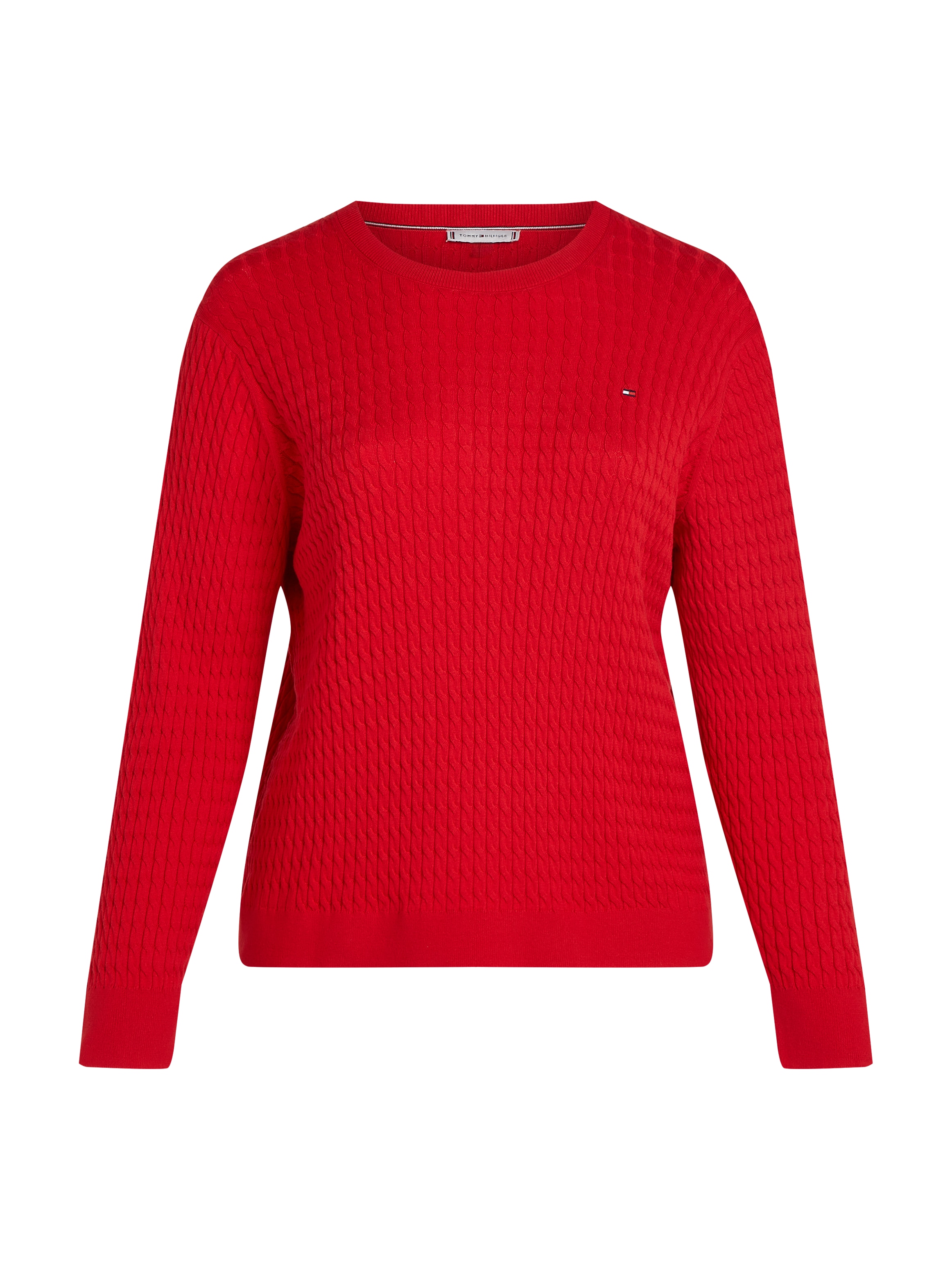 Tommy Hilfiger Curve Rundhalspullover »CRV CO CABLE C-NK LS SWEATER«, in Grossen Grössen, Zopfmuster, Logostickerei