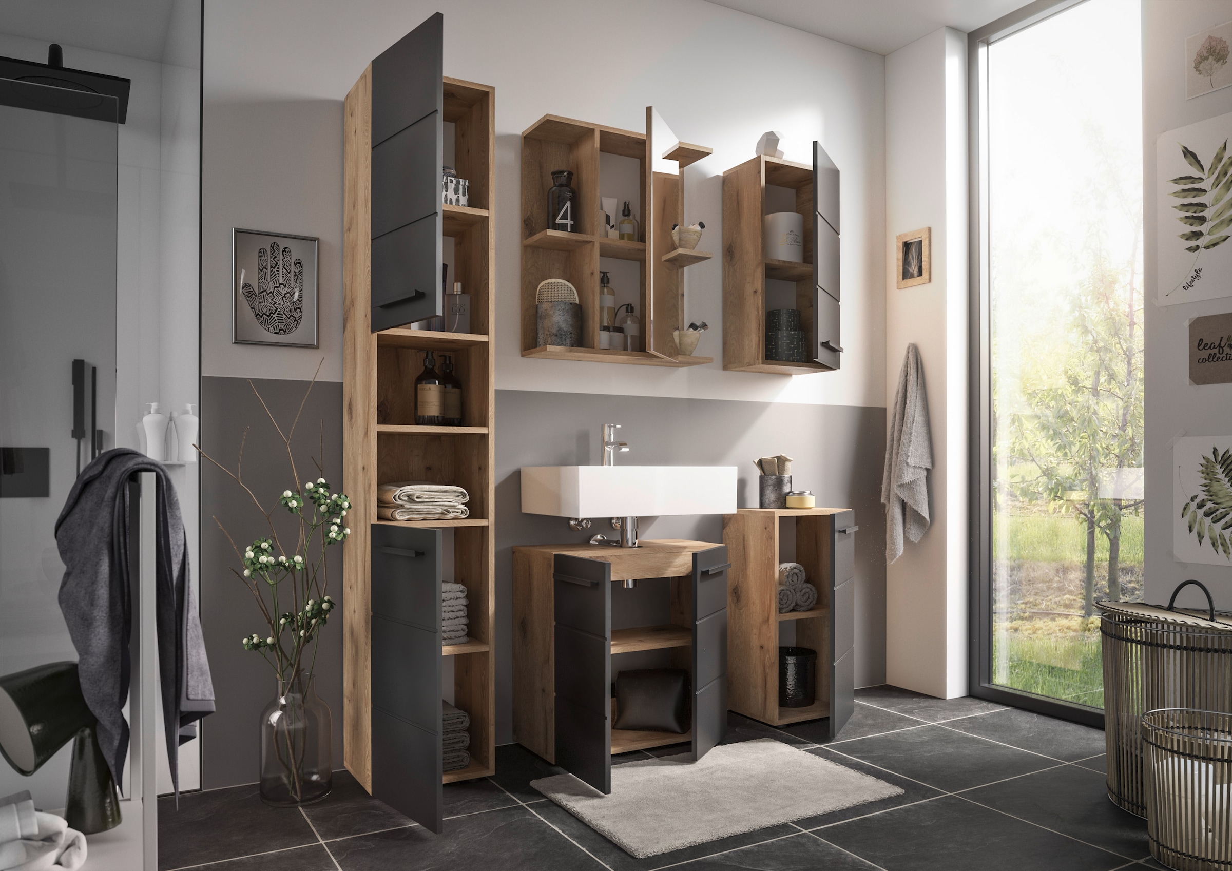 BASIC by Balculina Armoire sous lavabo »Rom BxHxT 60x62x31« 1 cuis tlg. largeur 60cm, poignées en plastique, Made in Europe