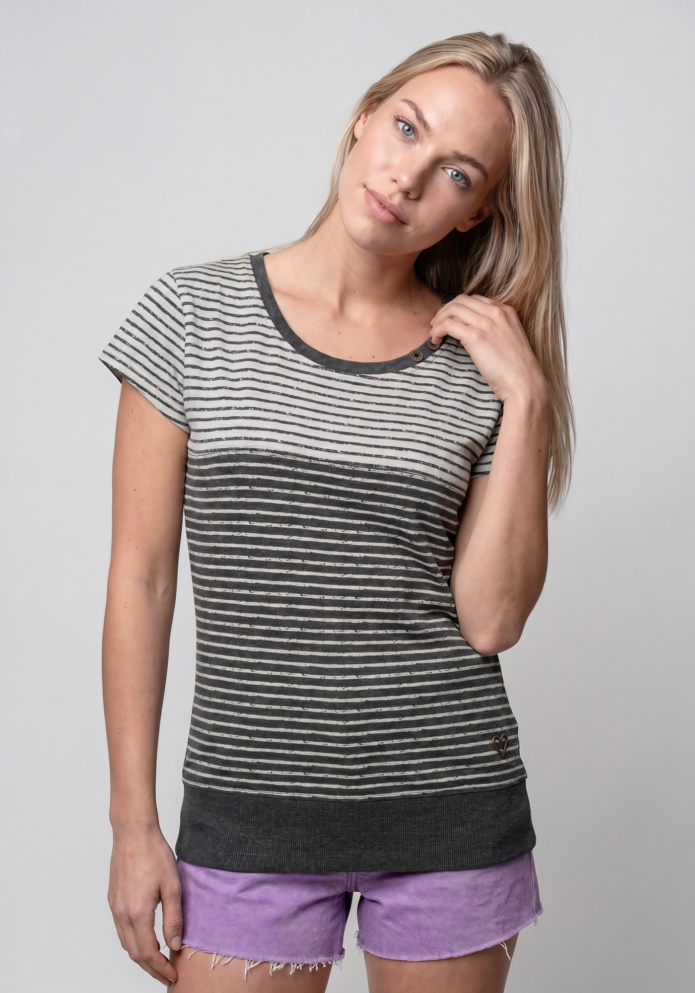 Image of Alife & Kickin Rundhalsshirt "CosmaAK B" vielseitiges Basic-Shirt mit Streifen und breitem Saum