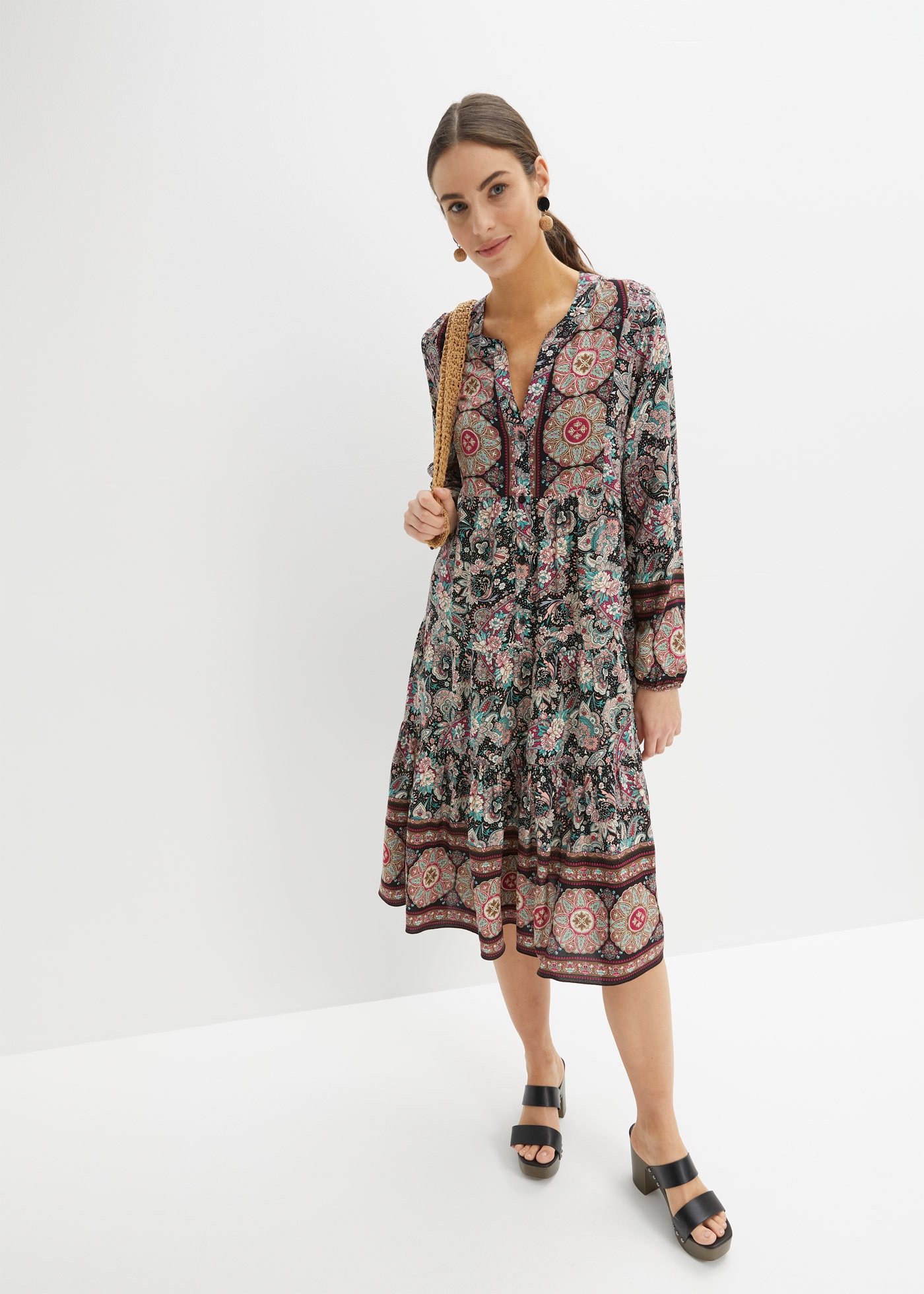 bonprix Tunikakleid für Festivals, aus Viskose, A-Linien-Passform, mit langem Arm