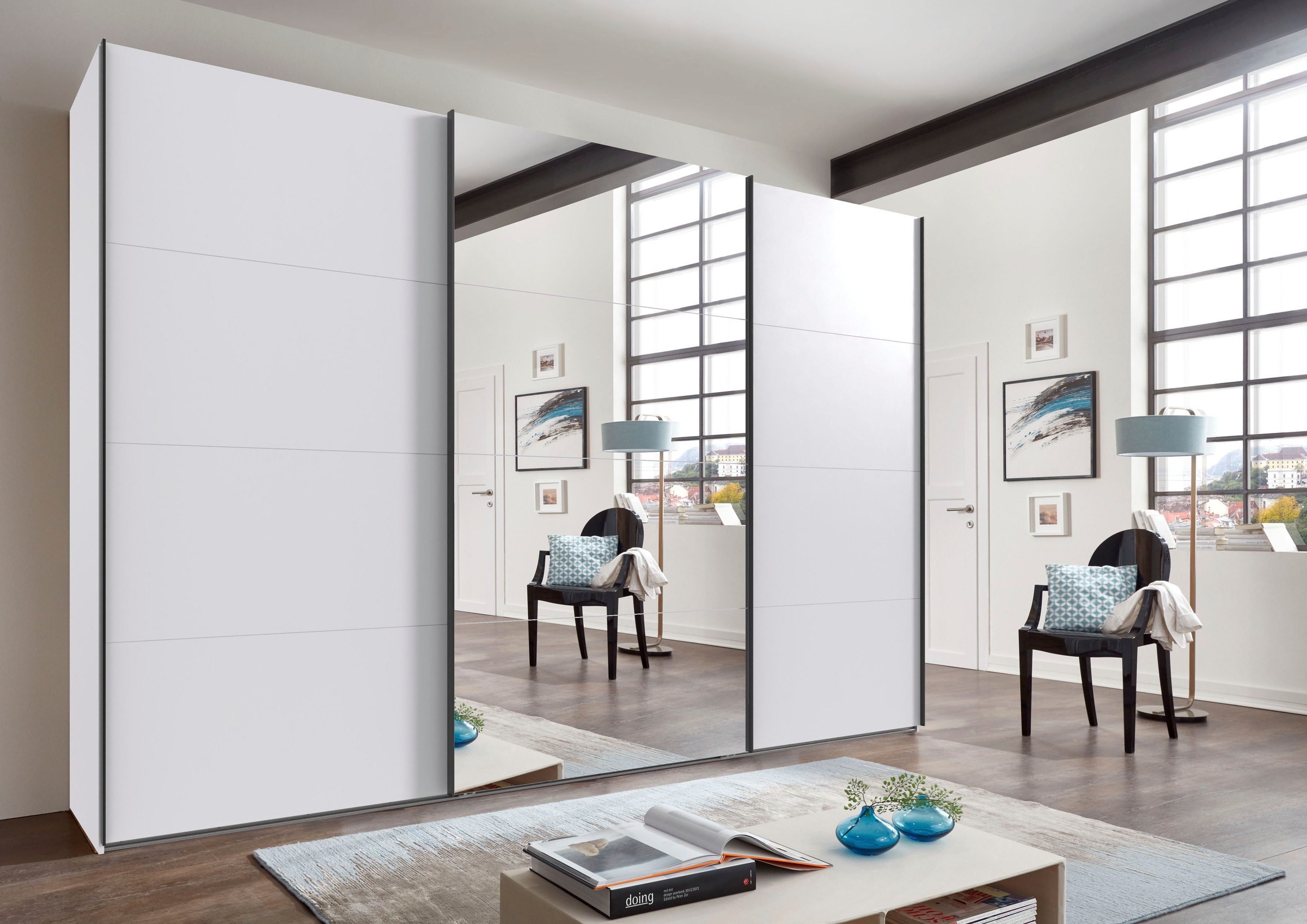 Wimex Kleiderschrank »Mugano, Made in Germany, Lieferung bis in Deine Etage und Stellort«, (wähle Deine Ausstattung: Basic oder Premium!), 3 Schwebetüren, grosse Grössen, mit oder ohne Spiegel, Metallgriffe