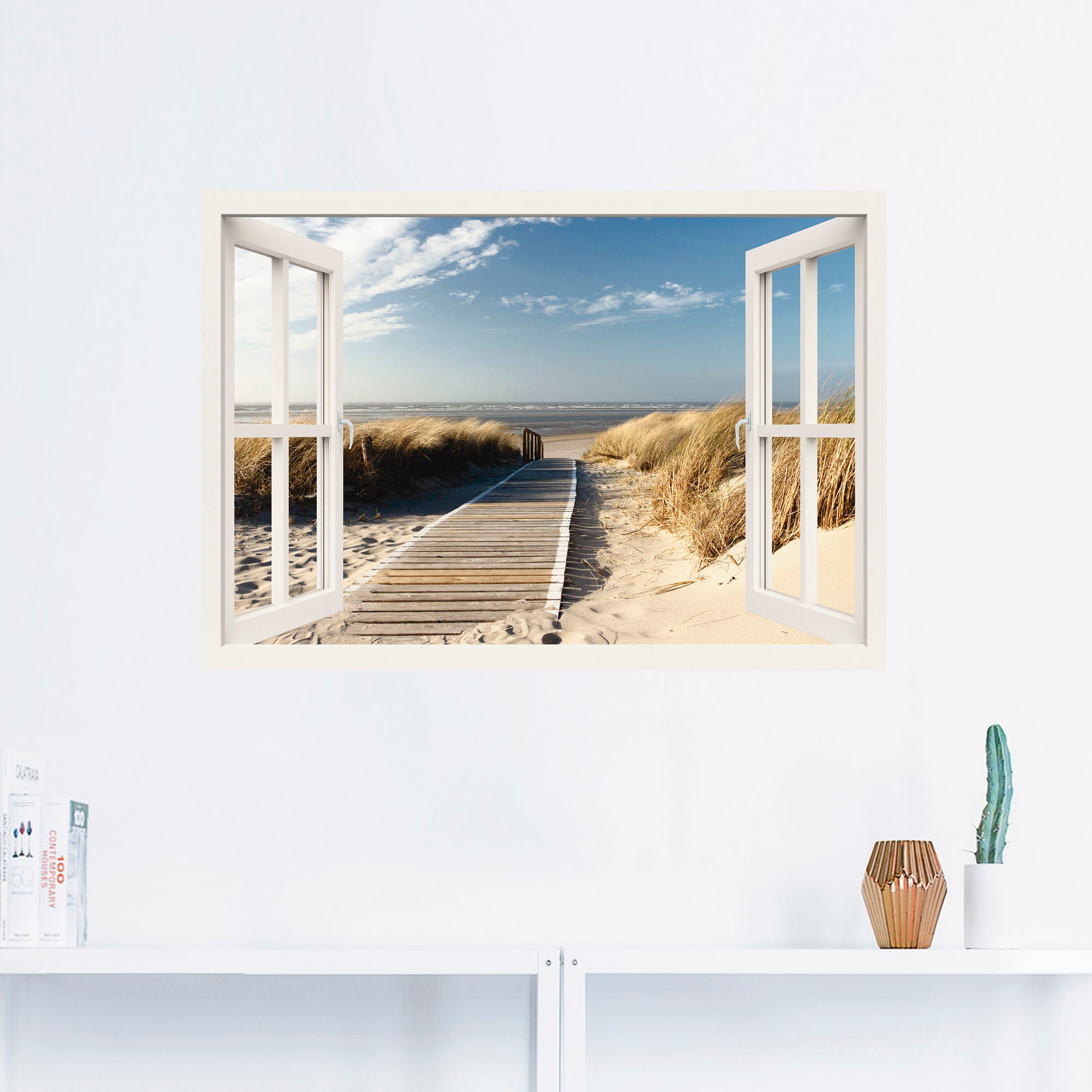 Artland Wandbild »Fensterblick Nordseestrand auf Langeoog«, Fensterblick, (1 St.), als Leinwandbild, Poster, Wandaufkleber in verschied. Grössen