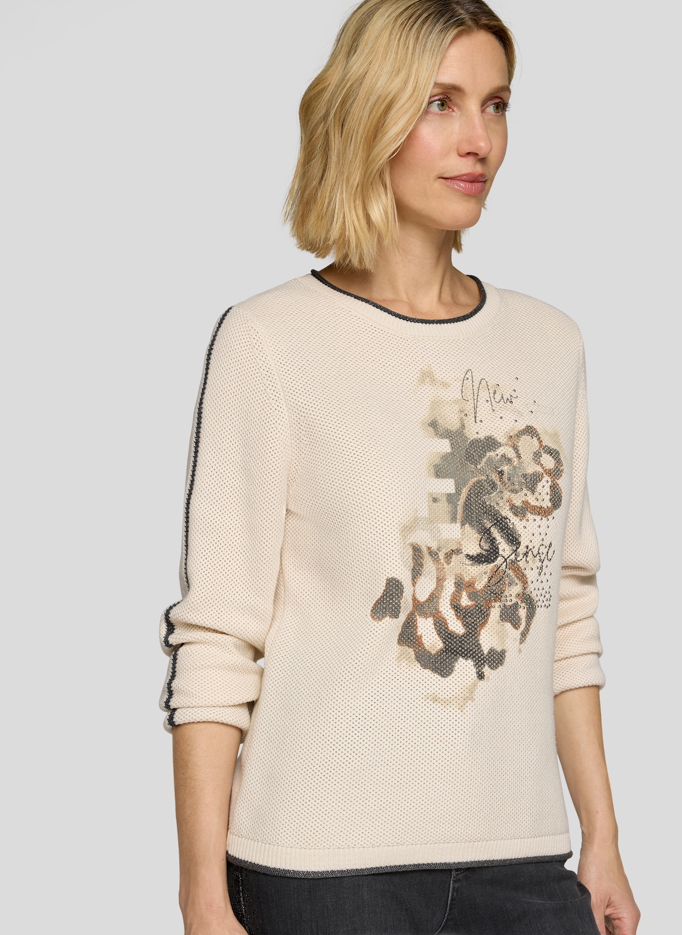 Rabe Rundhalspullover mit intarsien Print