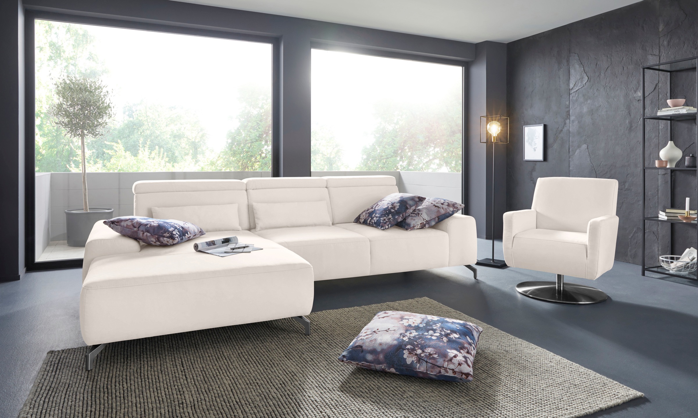sit&more Ecksofa »Gizeh L-Form«, Fusshöhe 12 cm, inklusive Sitztiefenverstellung und Kopfteilverstellung