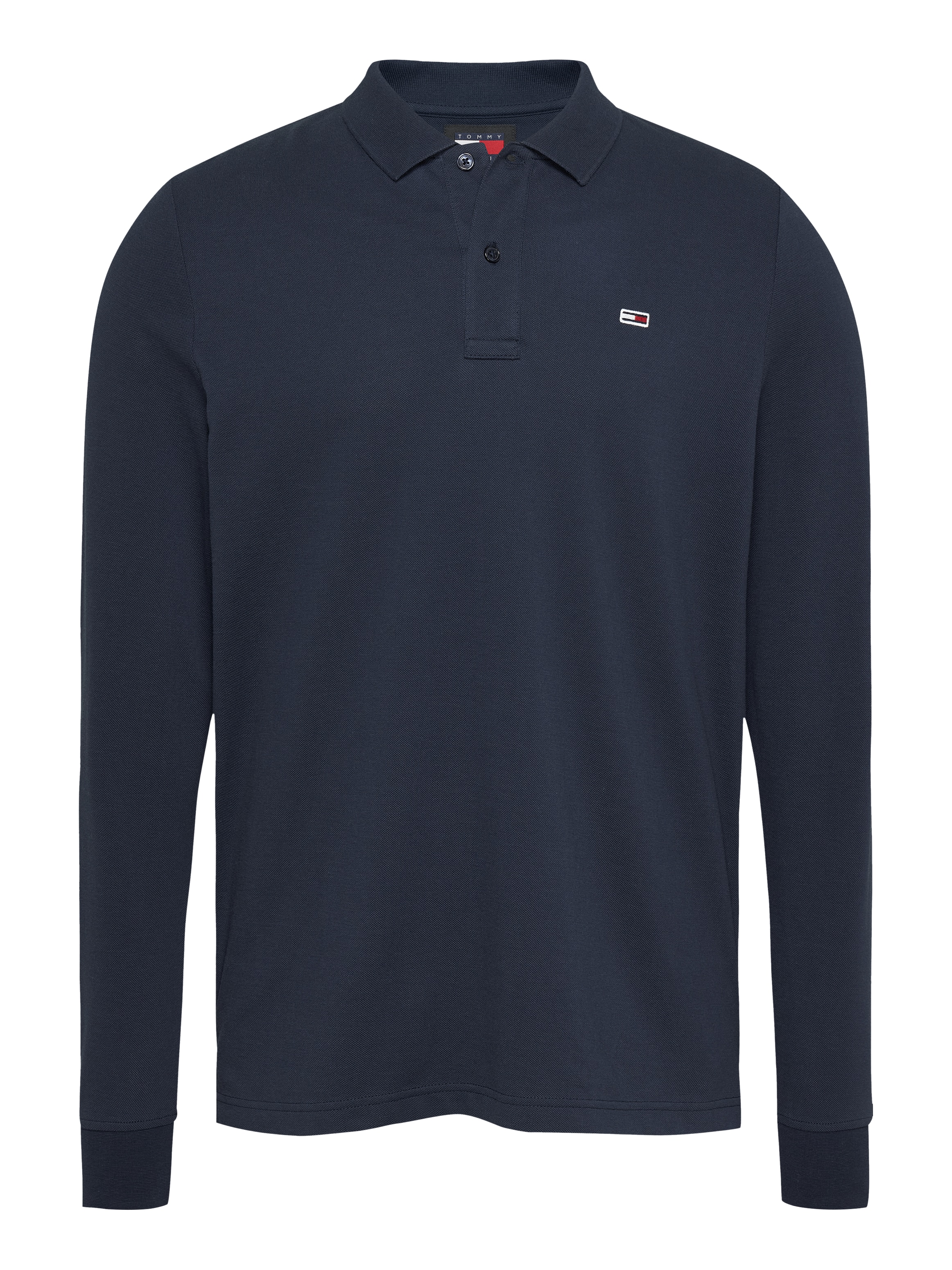 Tommy Jeans Plus Langarm-Poloshirt »TJM SLIM PLACKET POLO LS EXT«, in Grossen Grössen, Logostickerei