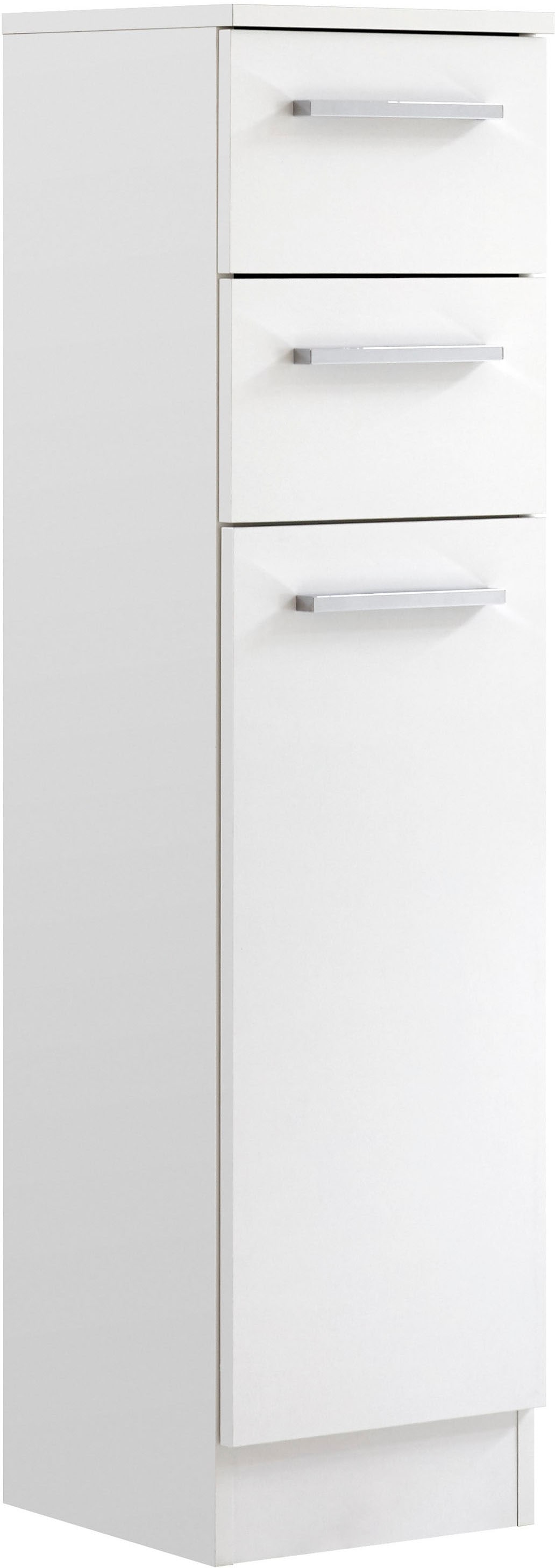 Image of Saphir Unterschrank "Quickset 335 Badschrank, 1 Tür, 2 Schubladen, 30 cm breit" Badezimmer-Unterschrank, Weiss Glanz, Griffe in Chrom Glanz