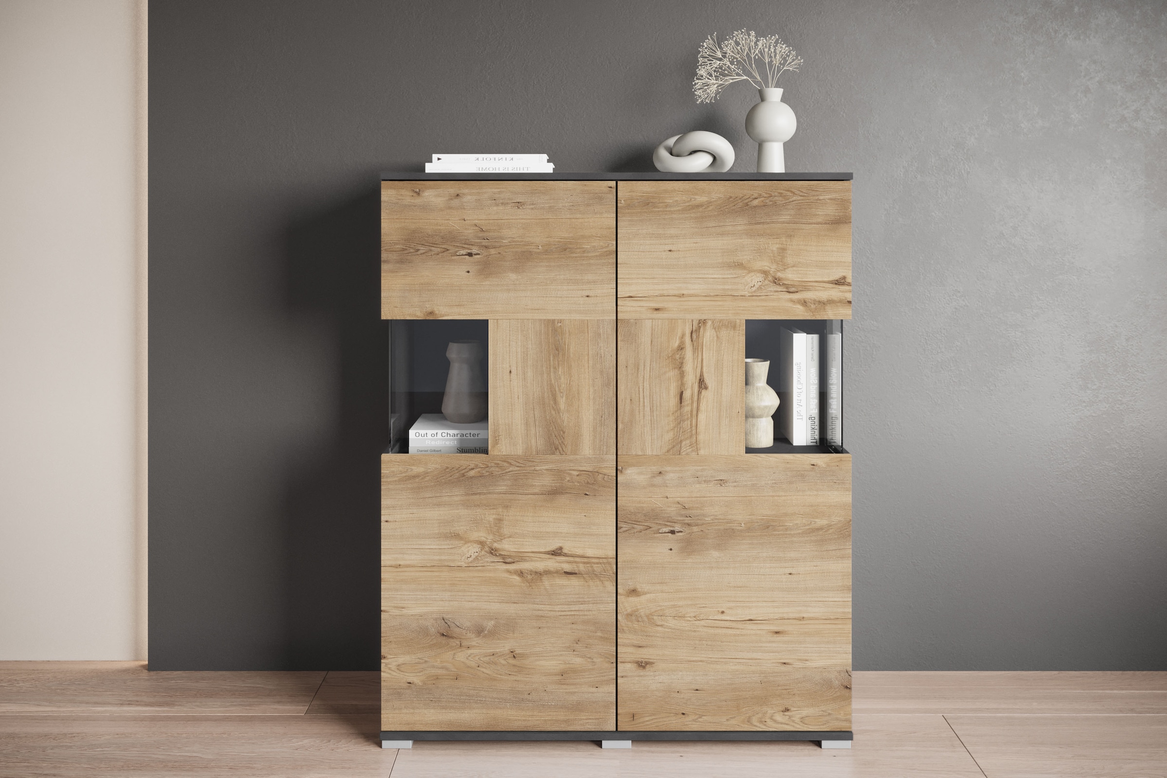 GOODproduct Highboard »Kenia« 1 Stk. tlg. Modernes Highboard mit Glastüren, Breite 100 cm