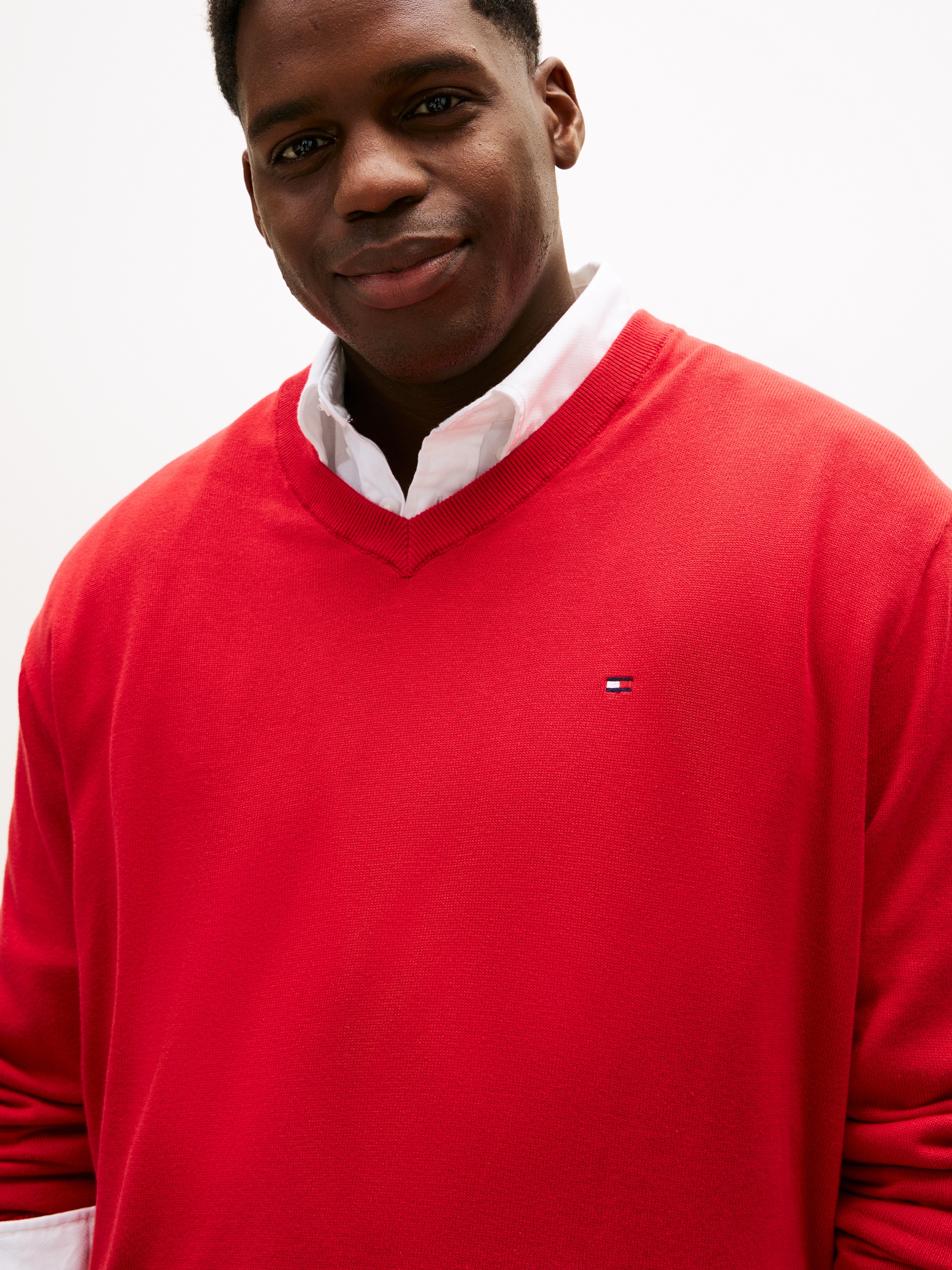 Tommy Hilfiger Big & Tall Pull col V »BT-ESSENTIAL COTTON« Rippbündchen am Ärmel, Saum und Ausschnitt,  Grosse Grössen, normale Passform