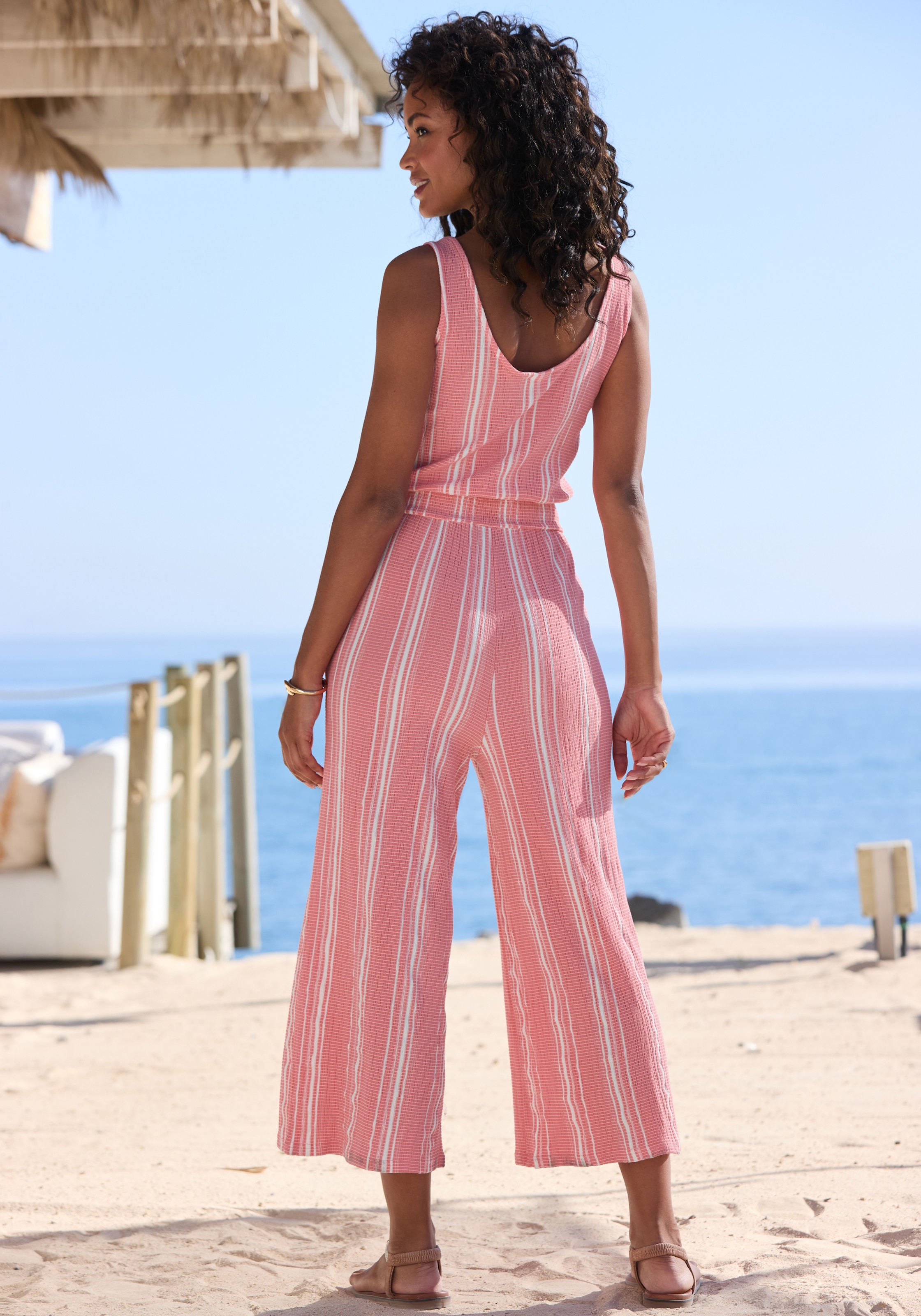 LASCANA Culotte-Overall aus strukturierter Ware, sommerlicher Jumpsuit mit Streifen
