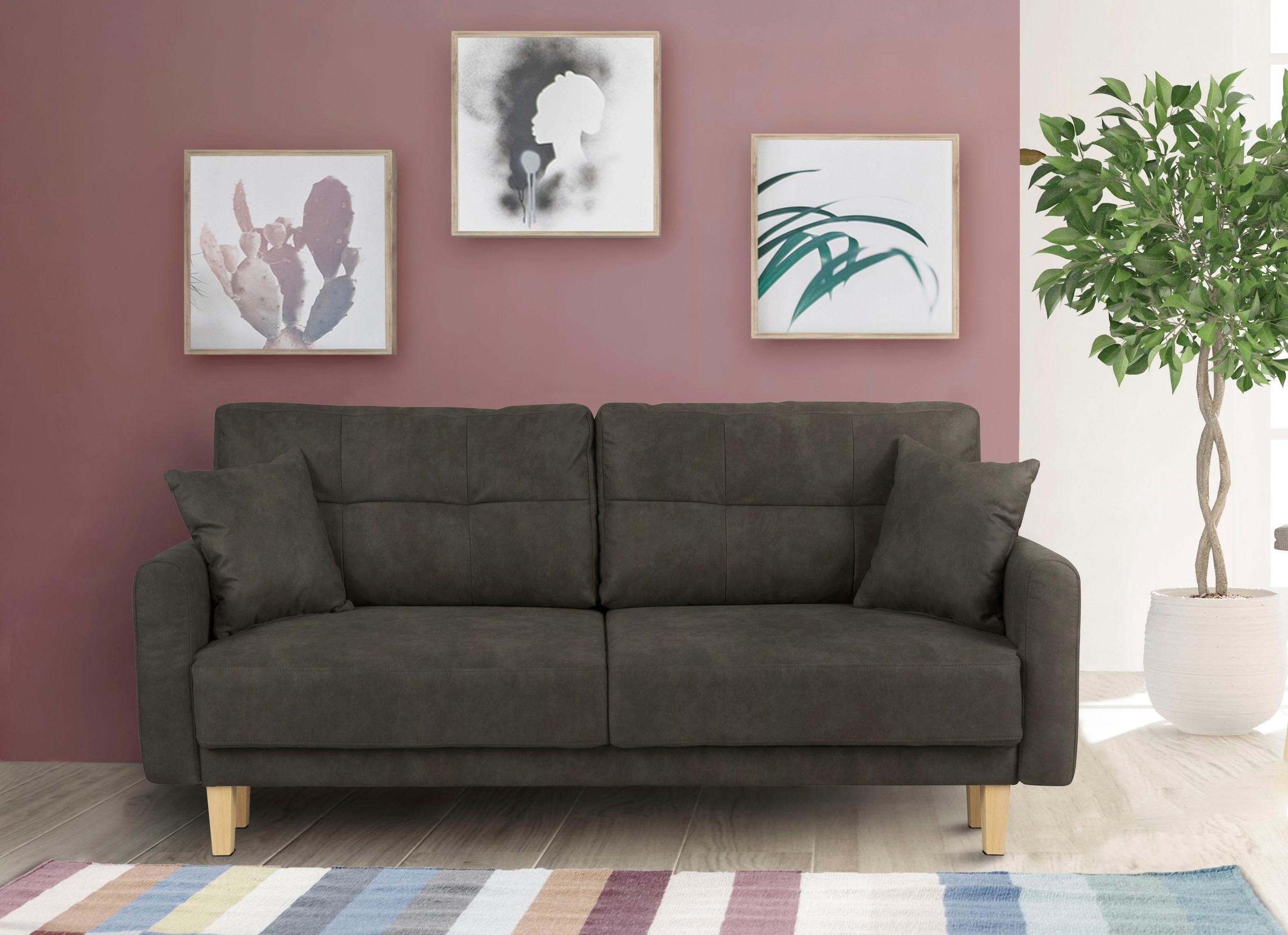 Home affaire 2-Sitzer »TRIPLO mit Wellenunterfederung, Masse B/T/H: 165/100/89 cm«, Sofa mit Steppung im Rückenbereich, incl. Rückenkissen und Zierkissen
