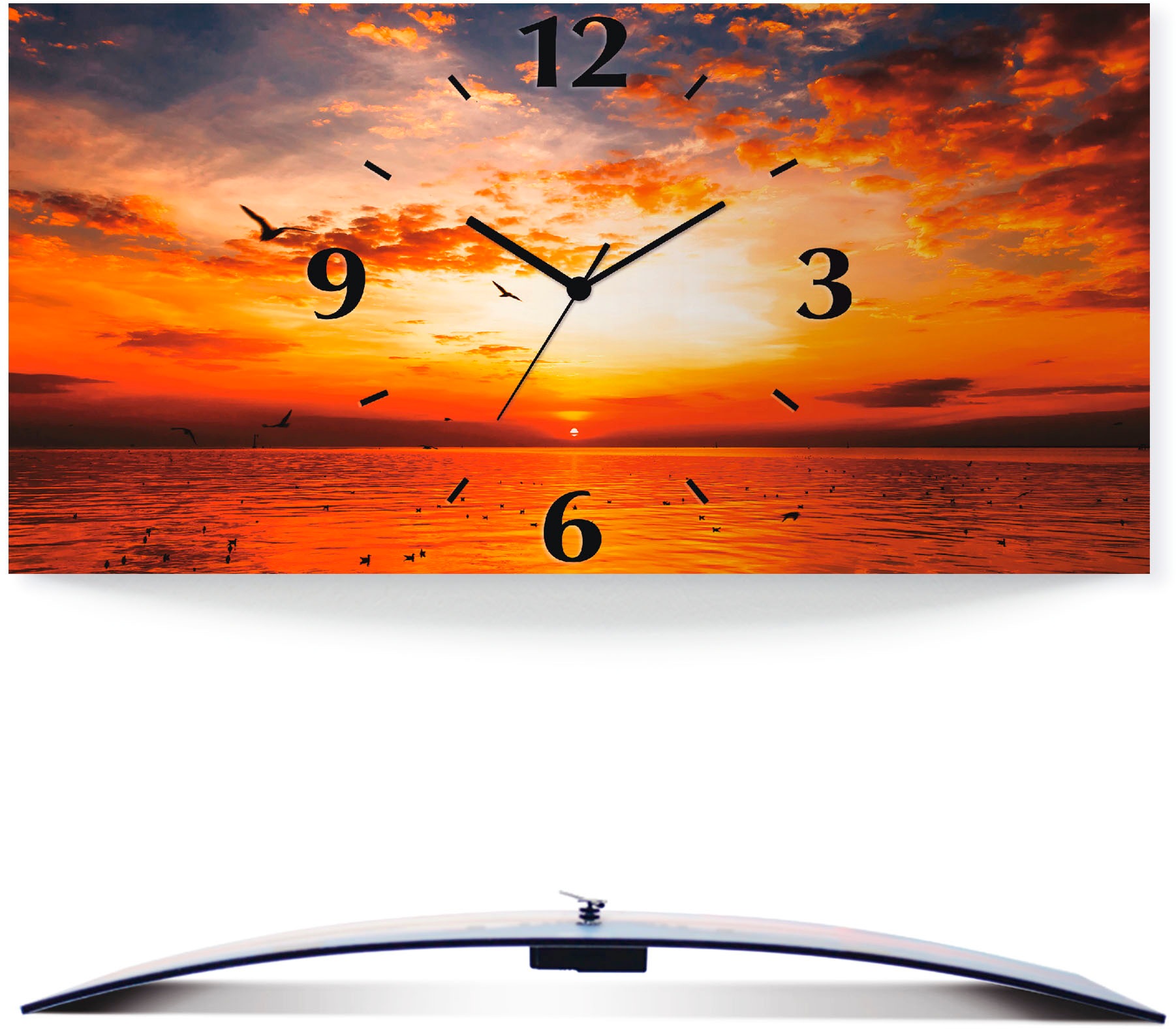 Image of Artland Wanduhr »Sonnenuntergang am Strand«, 3D Optik gebogen, lautlos, ohne Tickgeräusche, nicht tickend, geräuschlos - wählbar: Funkuhr o. Quarzuhr, moderne Uhr für Wohnzimmer, Küche etc. - Stil: modern bei Ackermann Versand Schweiz