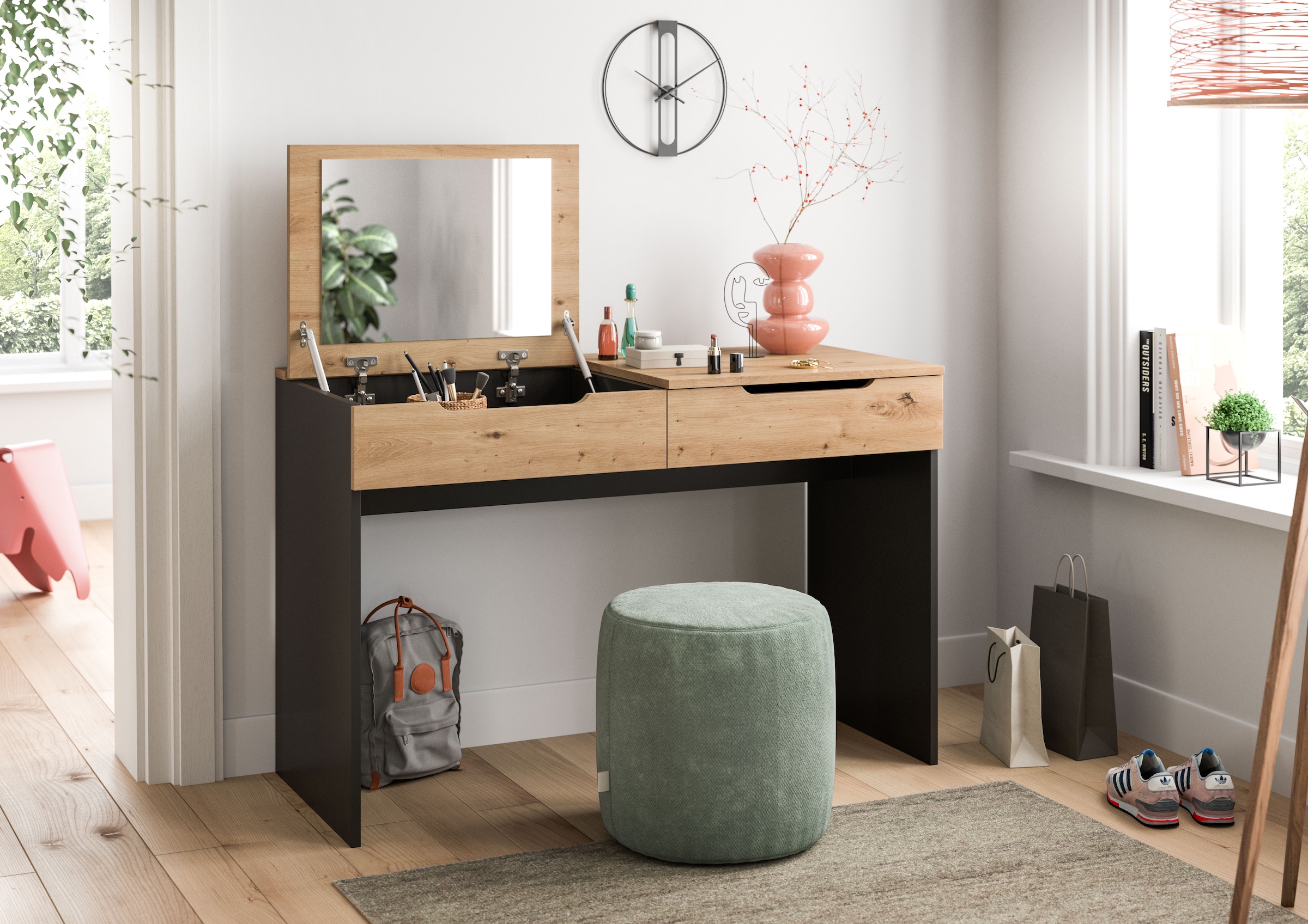 Home affaire Coiffeuse »REHAT, TOPSELLER!, Breite 115cm, 1 Schubkasten, Klappe inkl. Spiegel« Table console, table, table pliante, buffet, secrétaire, commode