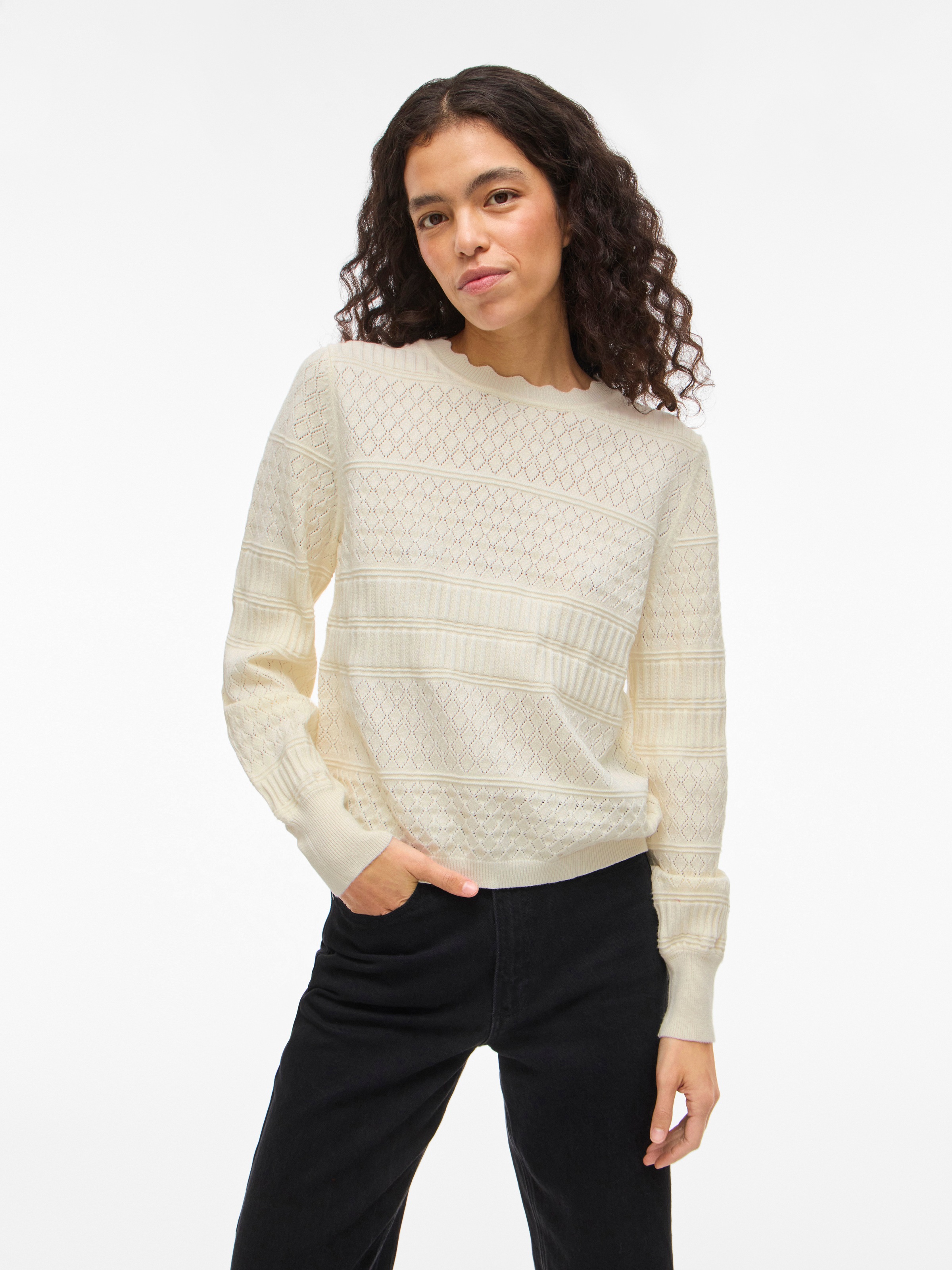 Image of Vila Strickpullover "VIMILOS L/S O-NECK POINTELLE TOP - NOOS"