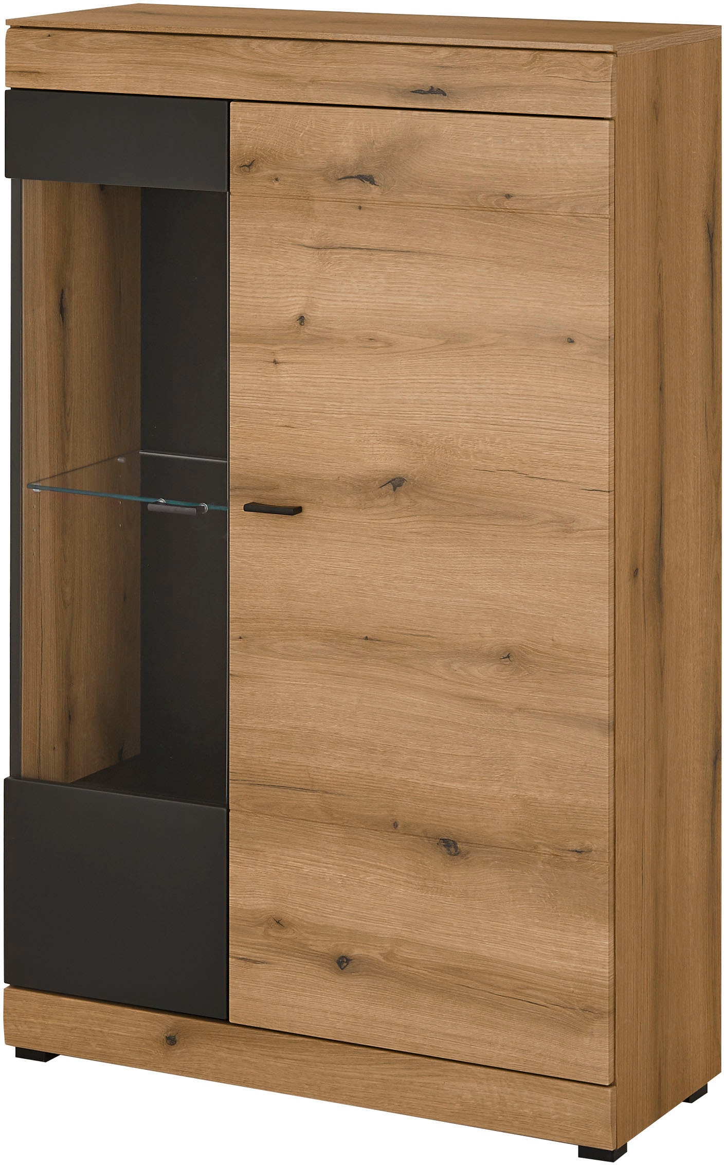 Image of Home affaire Vitrine "Soleto, Vitrinenschrank in Evoke Eiche, moderne Glasvitrine" ausreichend Stauraum, schwarze Griffe aus Metall, zeitlos