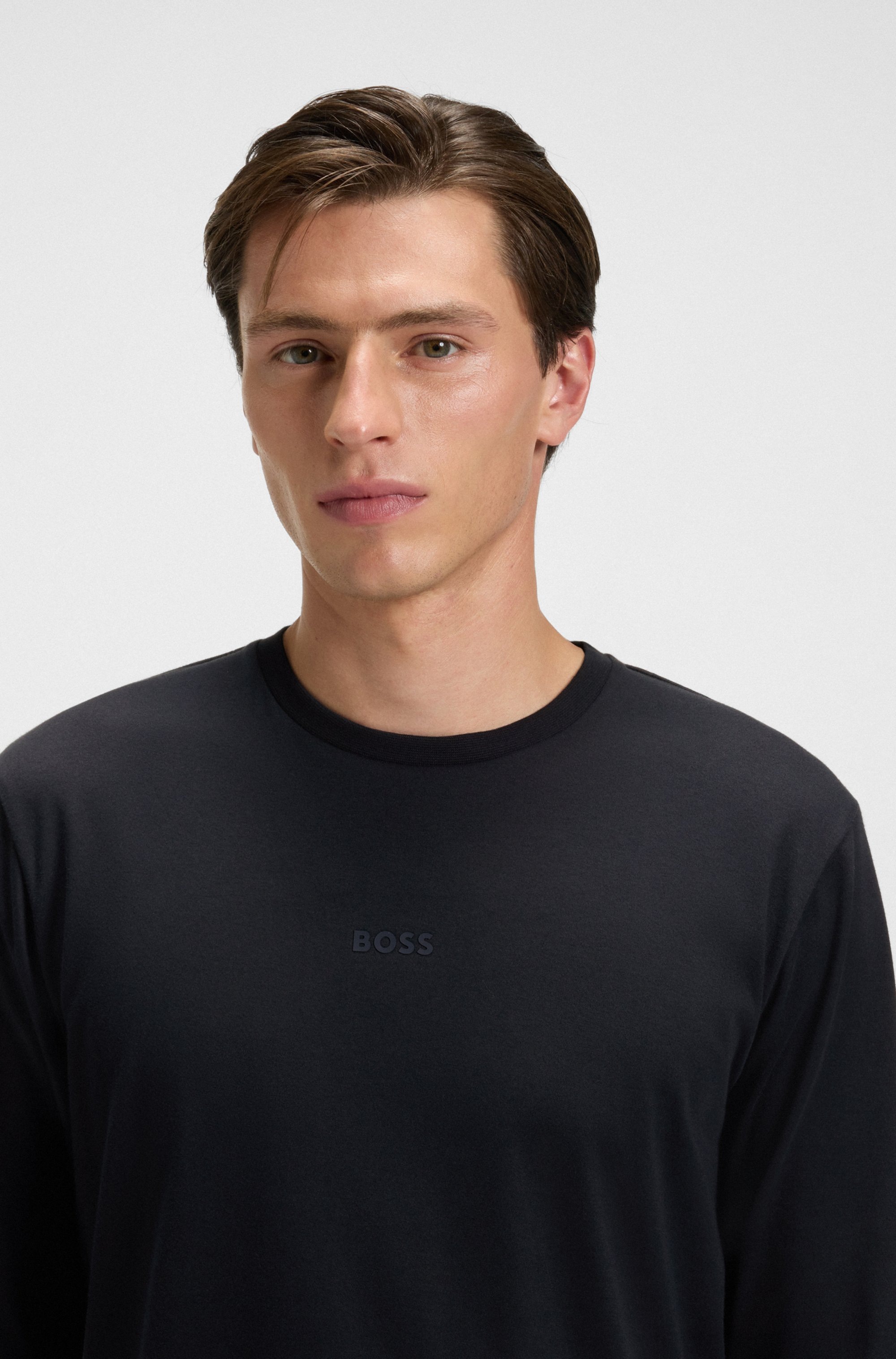 BOSS Pyjama »Relax Long Set«, (2 tlg.), Neuheit, Oberteil unifarben, Unterteil gemustert