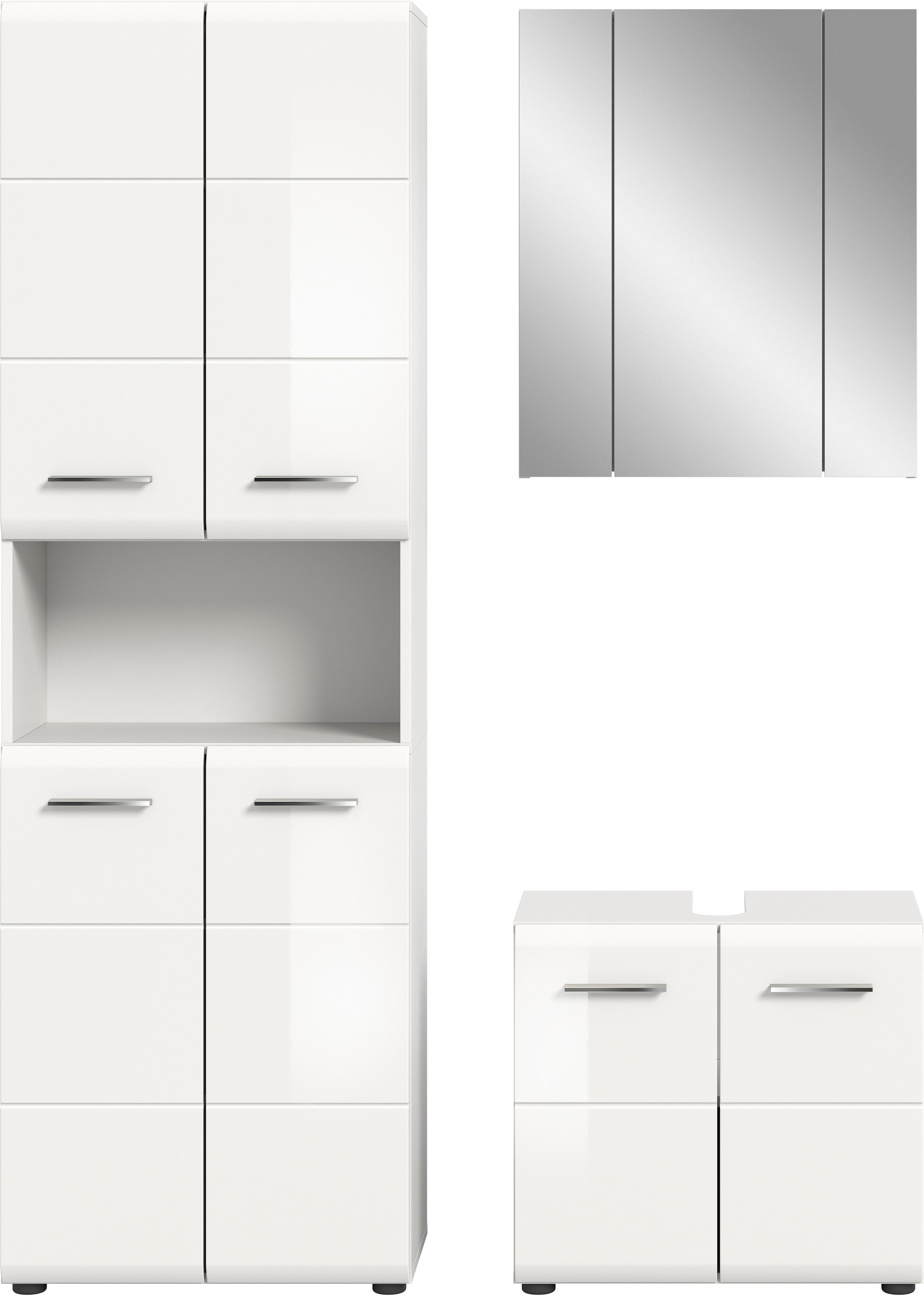 welltime Ensemble de meubles de salle de bain »FLORENZ,  3-teilige Badkombination, hochwertige MDF-Front« Ensemble, best. aus: 1 Hochschrank, 1Waschbeckenunterschrank, 1 Spiegelschrank, 