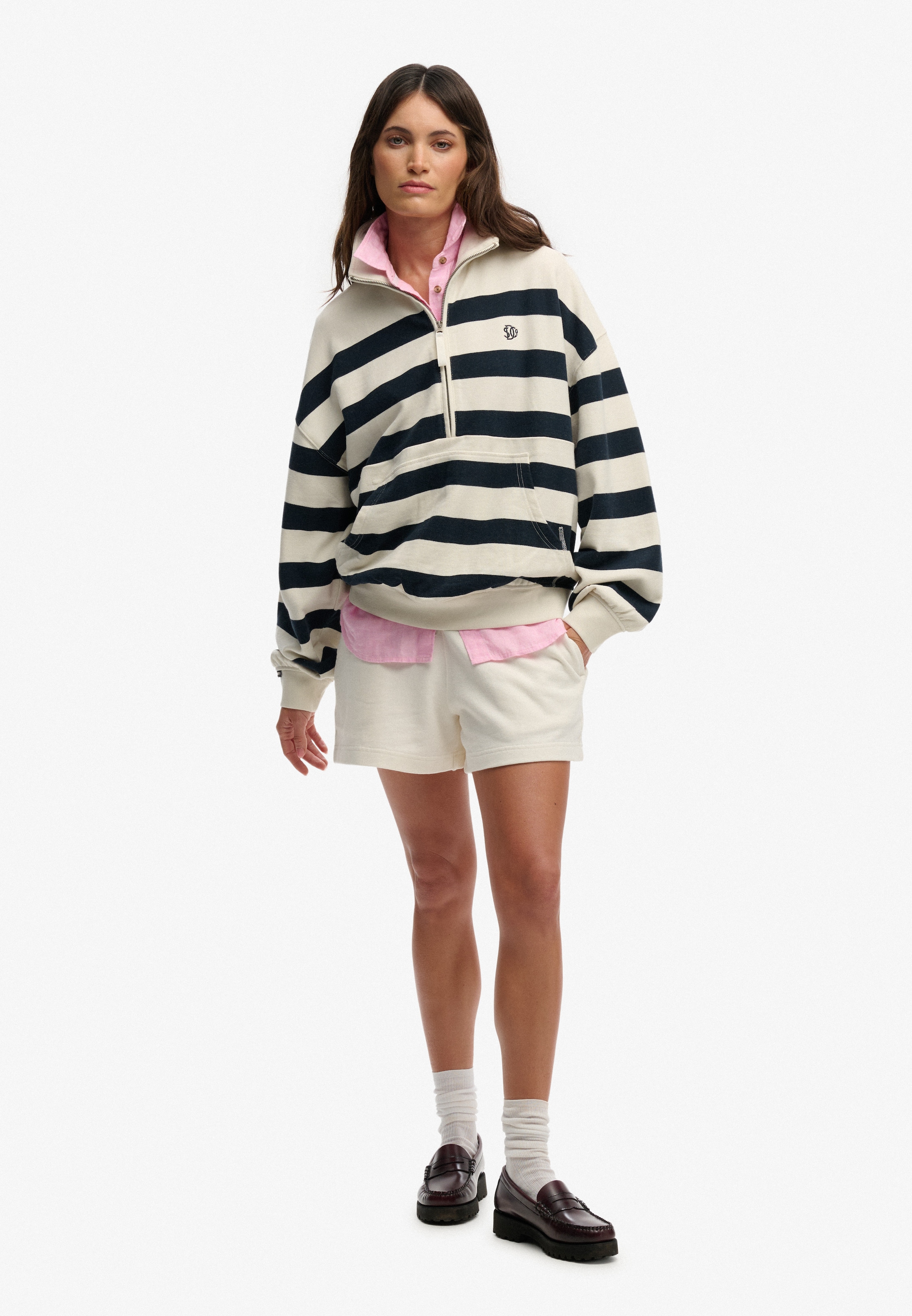 Superdry Sweatshirt »STUDIOS STRIPE HALF ZIP«, mit hochschliessendem Kragen, aus Baumwolle und Sweatware, Relaxed Fit
