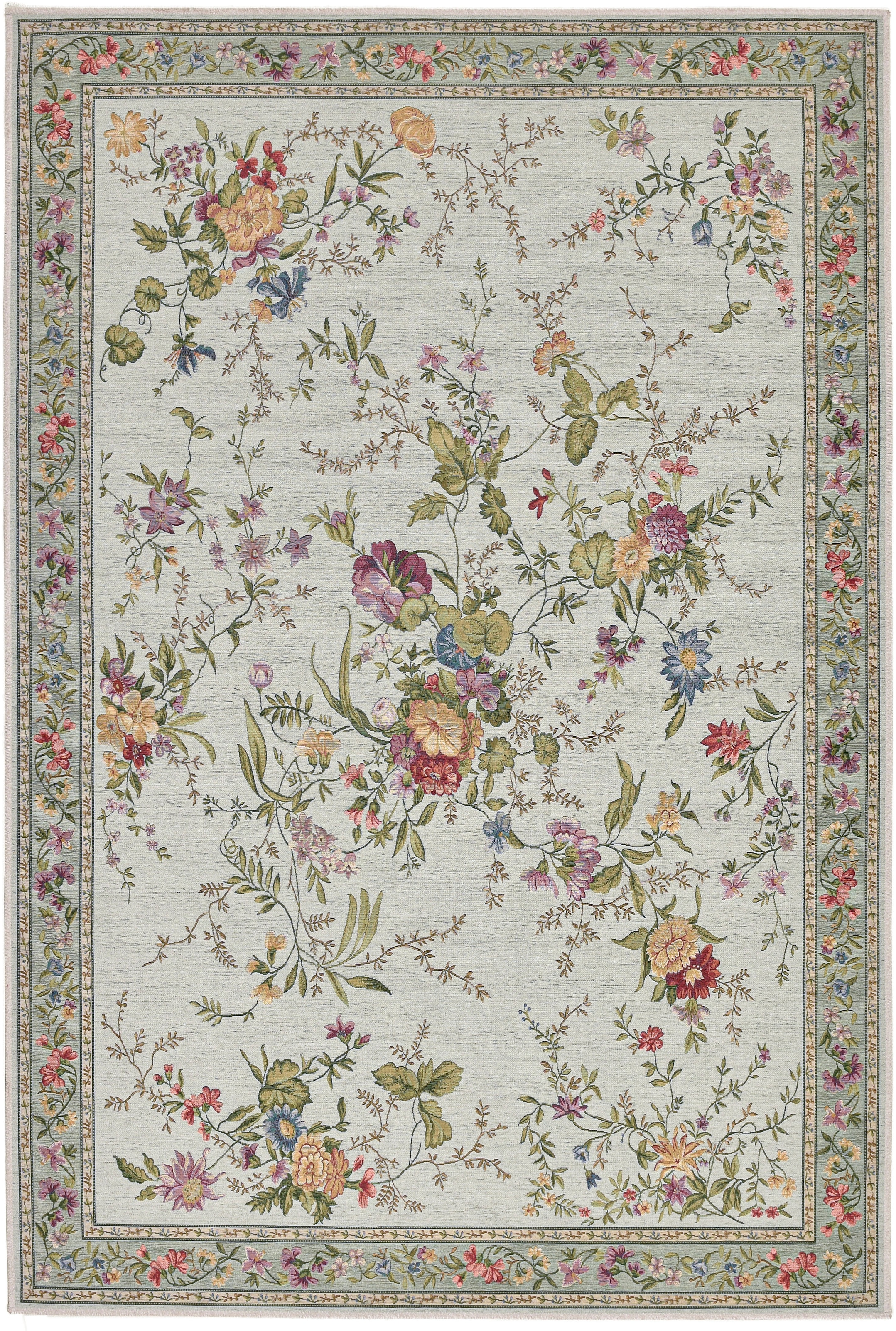 Image of THEKO Teppich "Flomi Sagrini" rechteckig 4 mm Höhe Flachgewebe, Pastell-Farben, Blumen Design, mit Bordüre