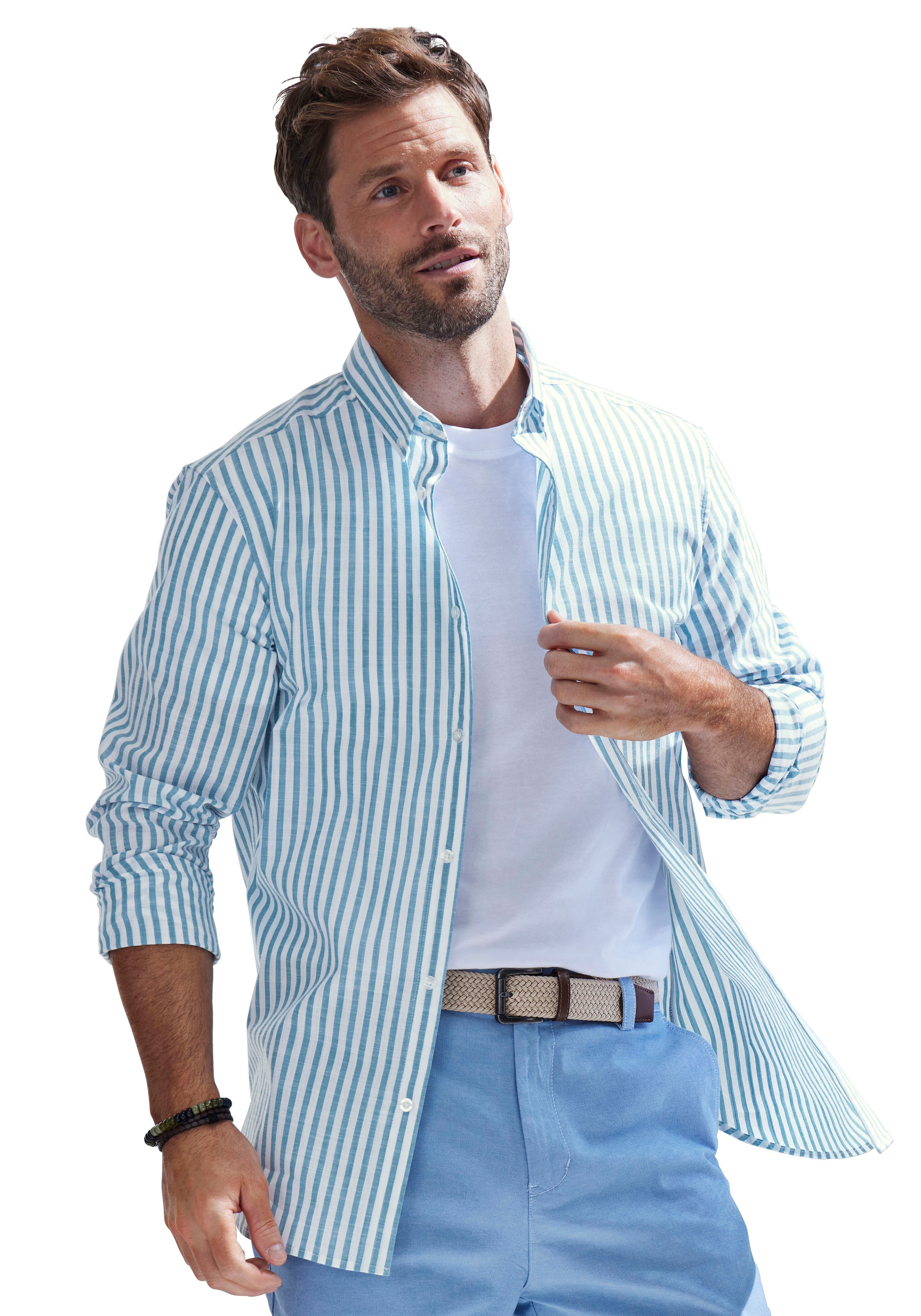 John Devin Langarmhemd »Regular Fit«, Streifenhemd mit Button-down-Kragen, aus reiner Baumwolle