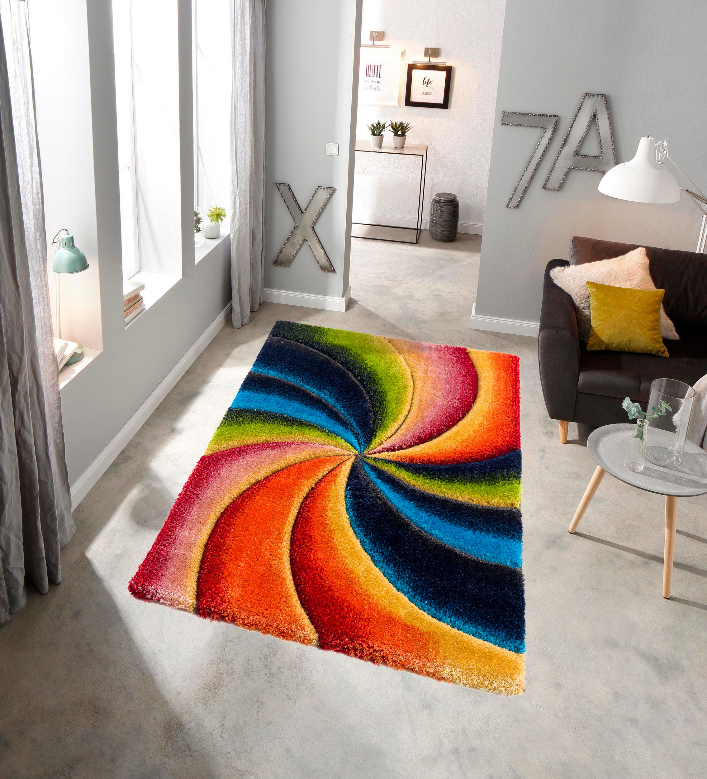 my home Hochflor-Teppich »Baldo«, rechteckig, 43 mm Höhe, mit handgearbeitetem Konturenschnitt, bunt, pflegeleicht, elegant