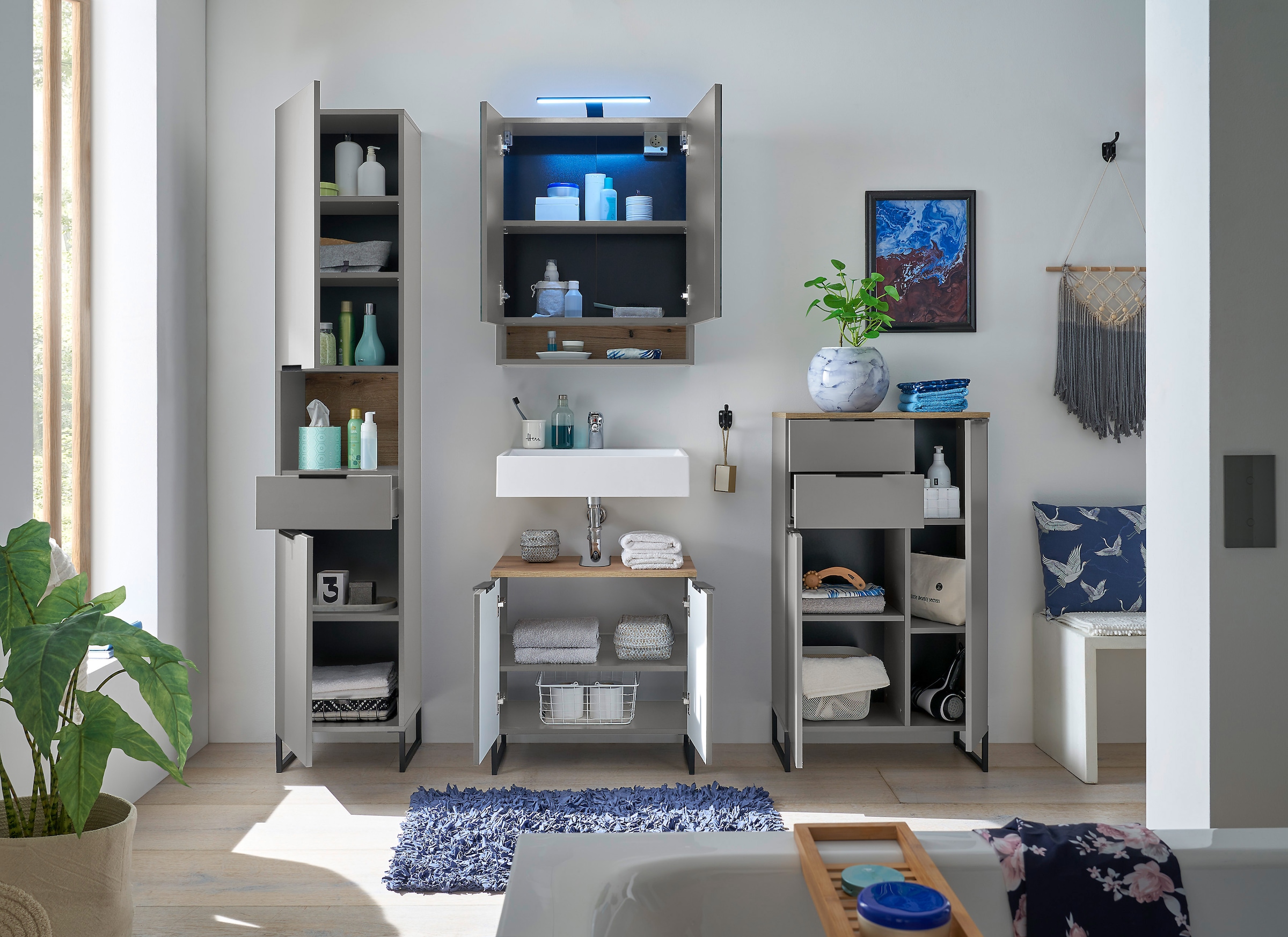 BASIC by Balculina Armoire sous lavabo »Denver Waschbeckenunterschrank, Badezimmerschrank 60x60x35« 1 cuis tlg. largeur 60 cm, porte montable à gauche/droite, softclose