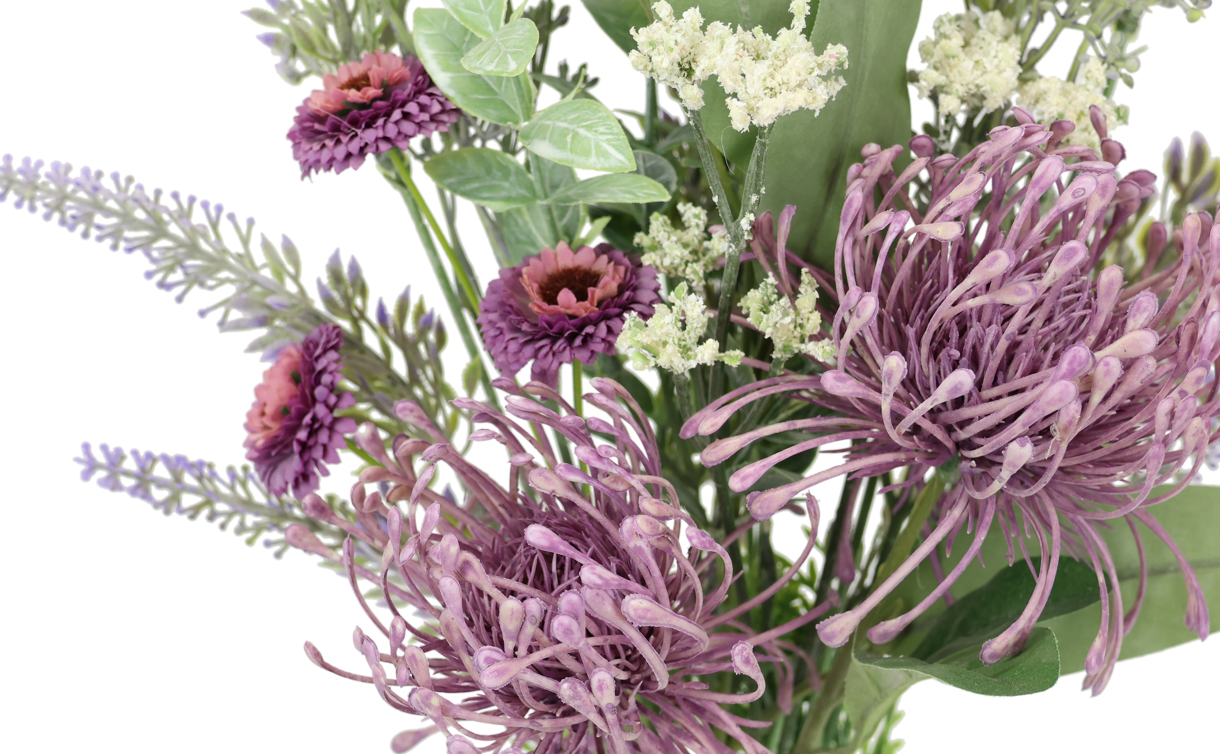 I.GE.A. Kunstblume »Kunstblumen-Strauss Protea Zinnien Lavendel«, Bouquet Blumensträusse Dekoblume Blumen Grabdeko