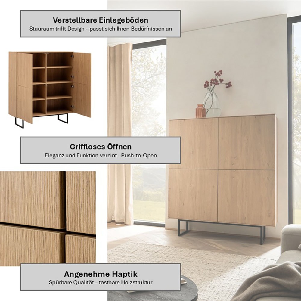 Home affaire Highboard »Lund, moderner Schrank, Kommode mit Kufengestell« ausreichend Stauraum, vielseitig einsetzbar, 115 cm breit
