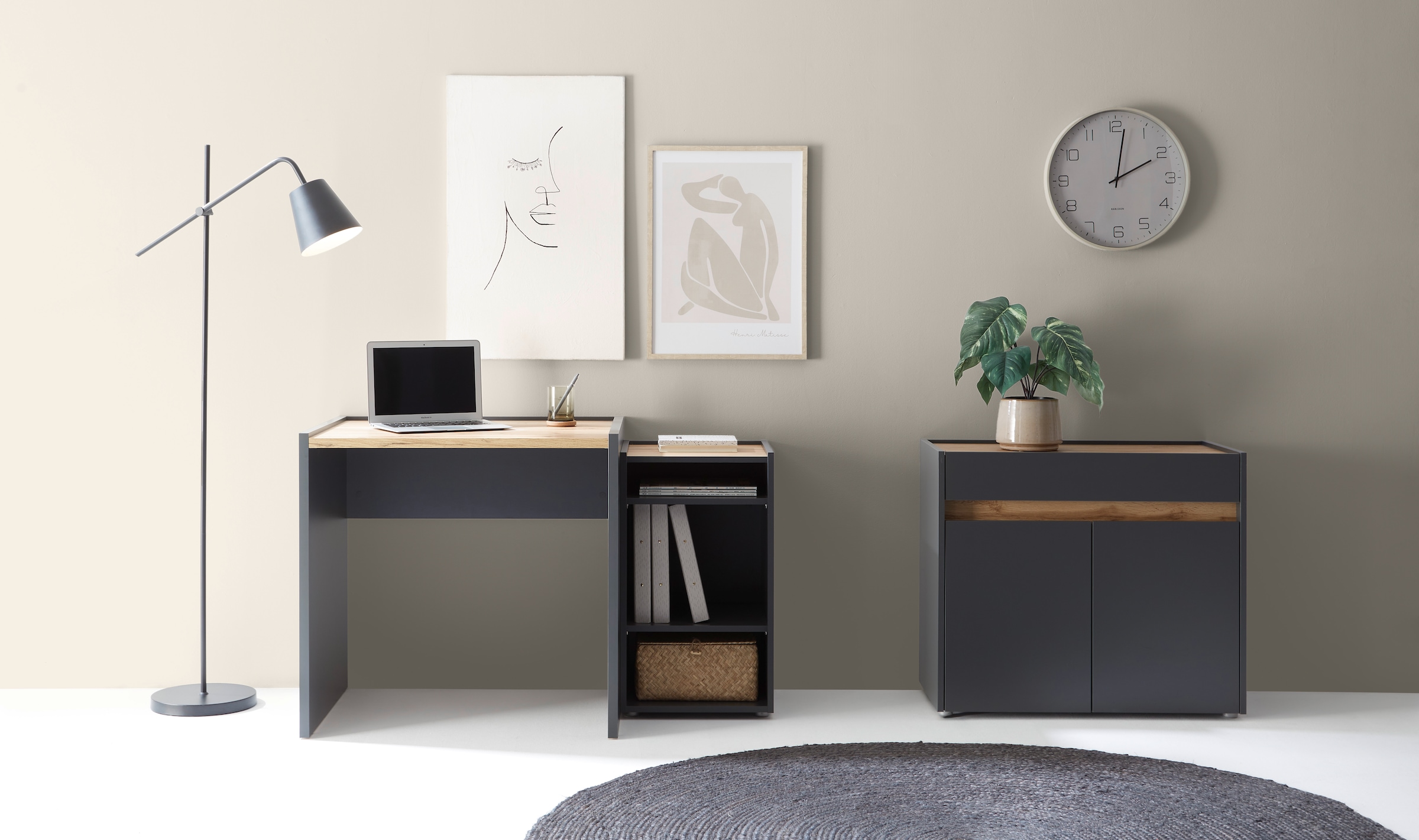Image of Home affaire Büromöbel-Set "CITY/GiRON, modernes Design, Homeoff., Büro in zwei Farben/Wotan Eiche" Set, 3 Stk. tlg. enthält Unterschrank, Kommode, Schreibtisch, wohnliches Home Office