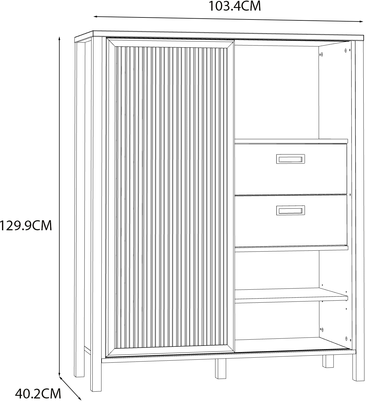 FORTE Buffet haut »Jytana« largeur 103,4 cm, porte coulissante à effet lamelles, Mauvella chêne/noir